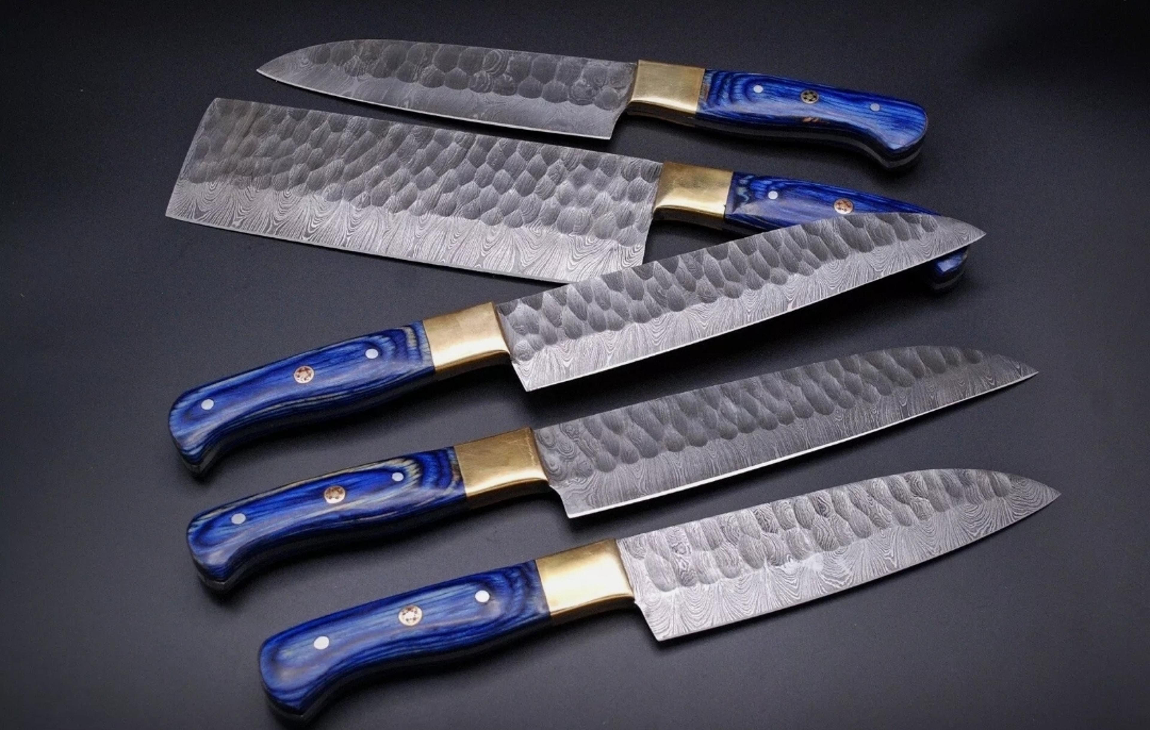 damascus chef set of 5 pieces ,custom handmade chef set , handmade damascus chef set ,personalized gift for chef