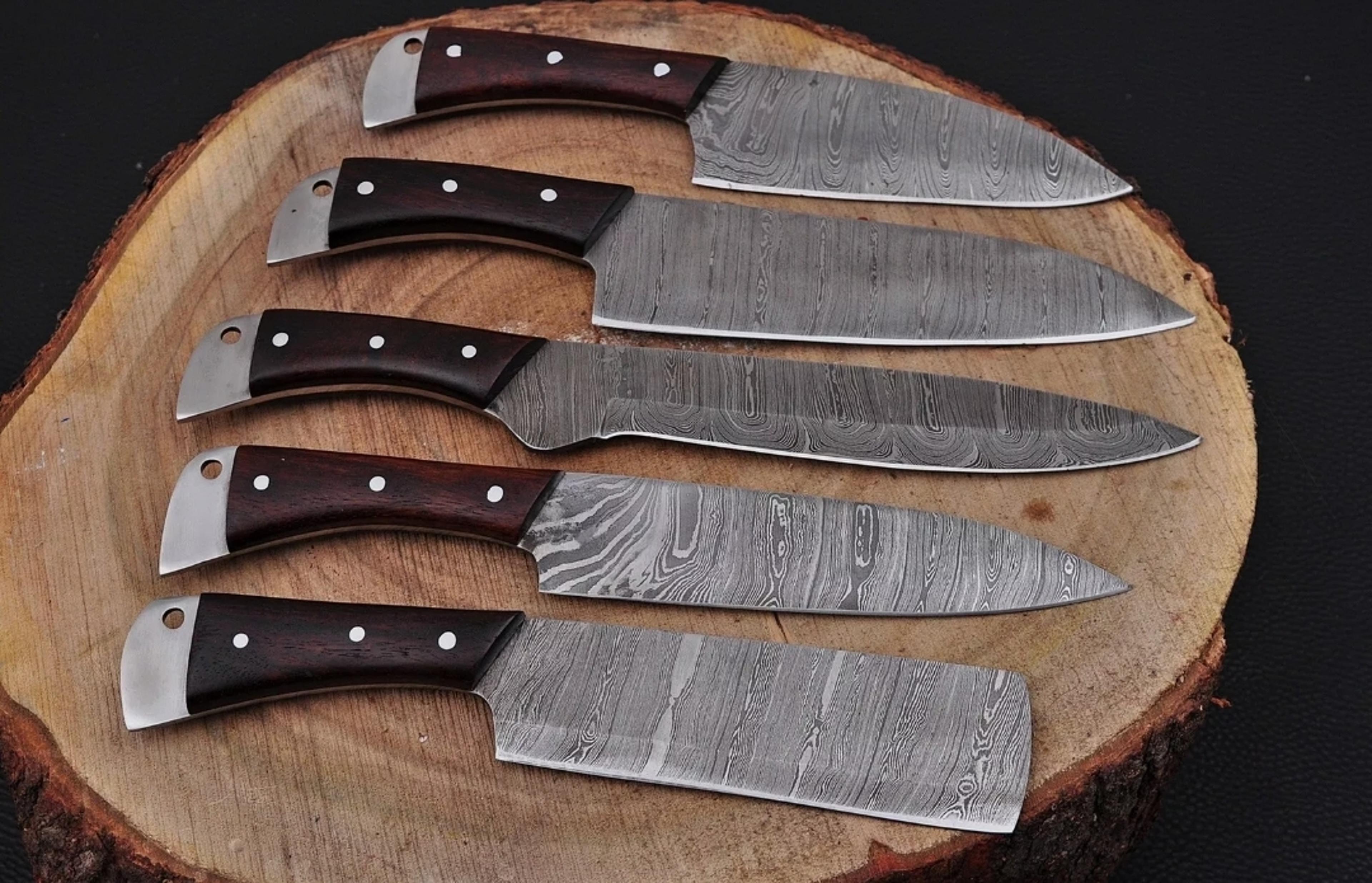 damascus chef set of 5 pieces ,custom handmade chef set , handmade damascus chef set ,personalized gift for mother ,