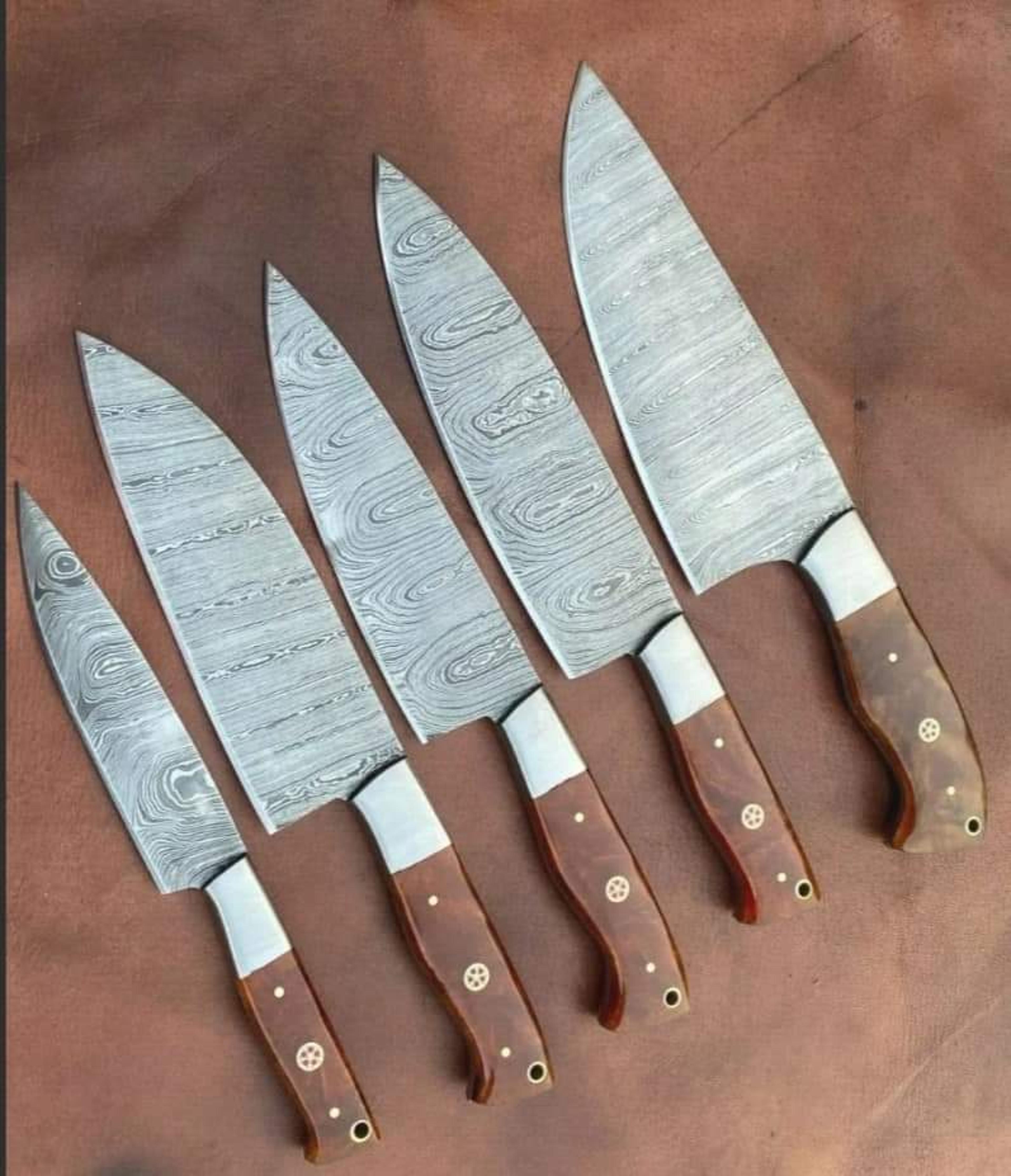 damascus chef set of 5 pieces ,custom handmade chef set , handmade damascus chef set ,personalized gift for mother ,