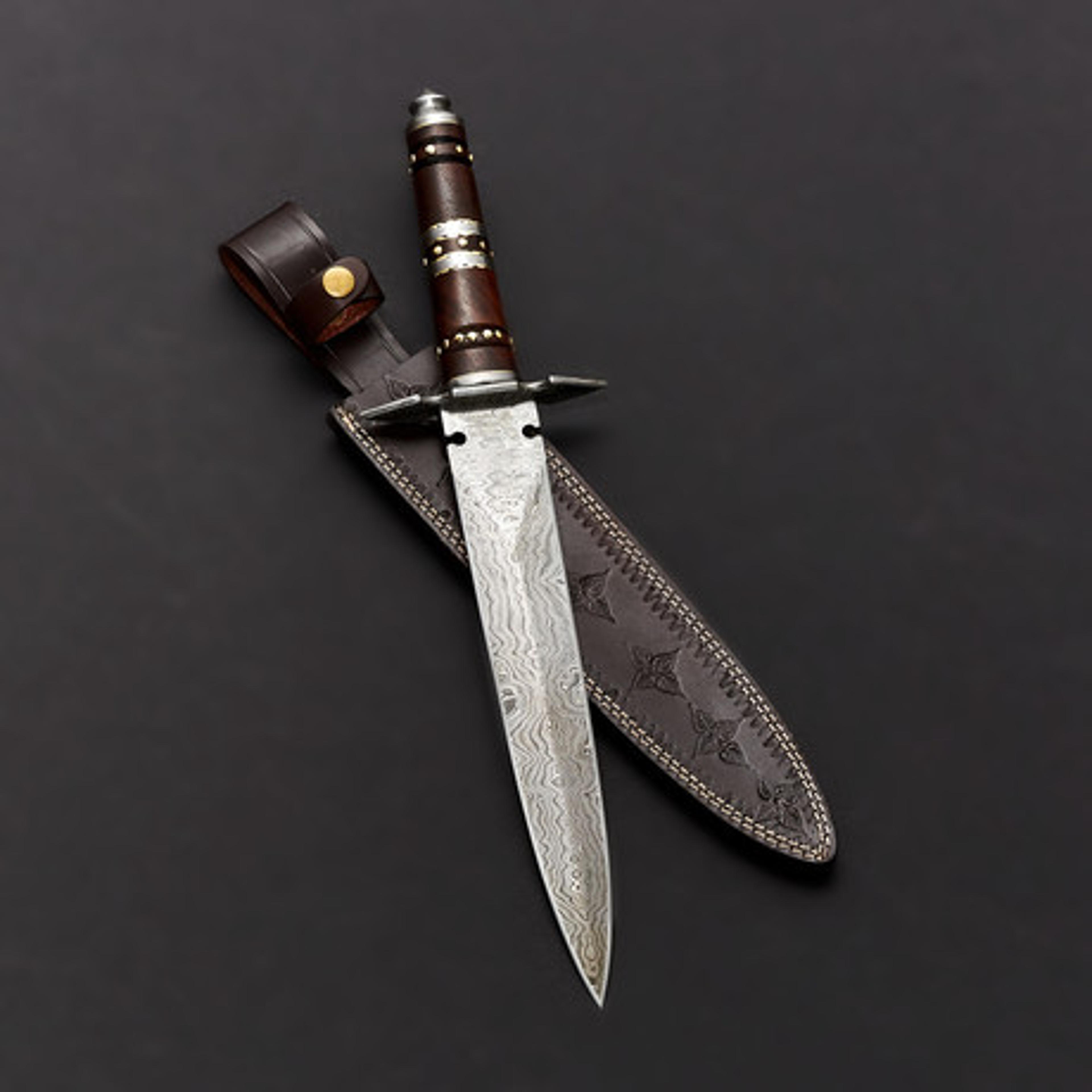 damascus steel knife, hunting knife with sheath, fixed blade camping knife, bowie knife, handmade knives, gifts for men