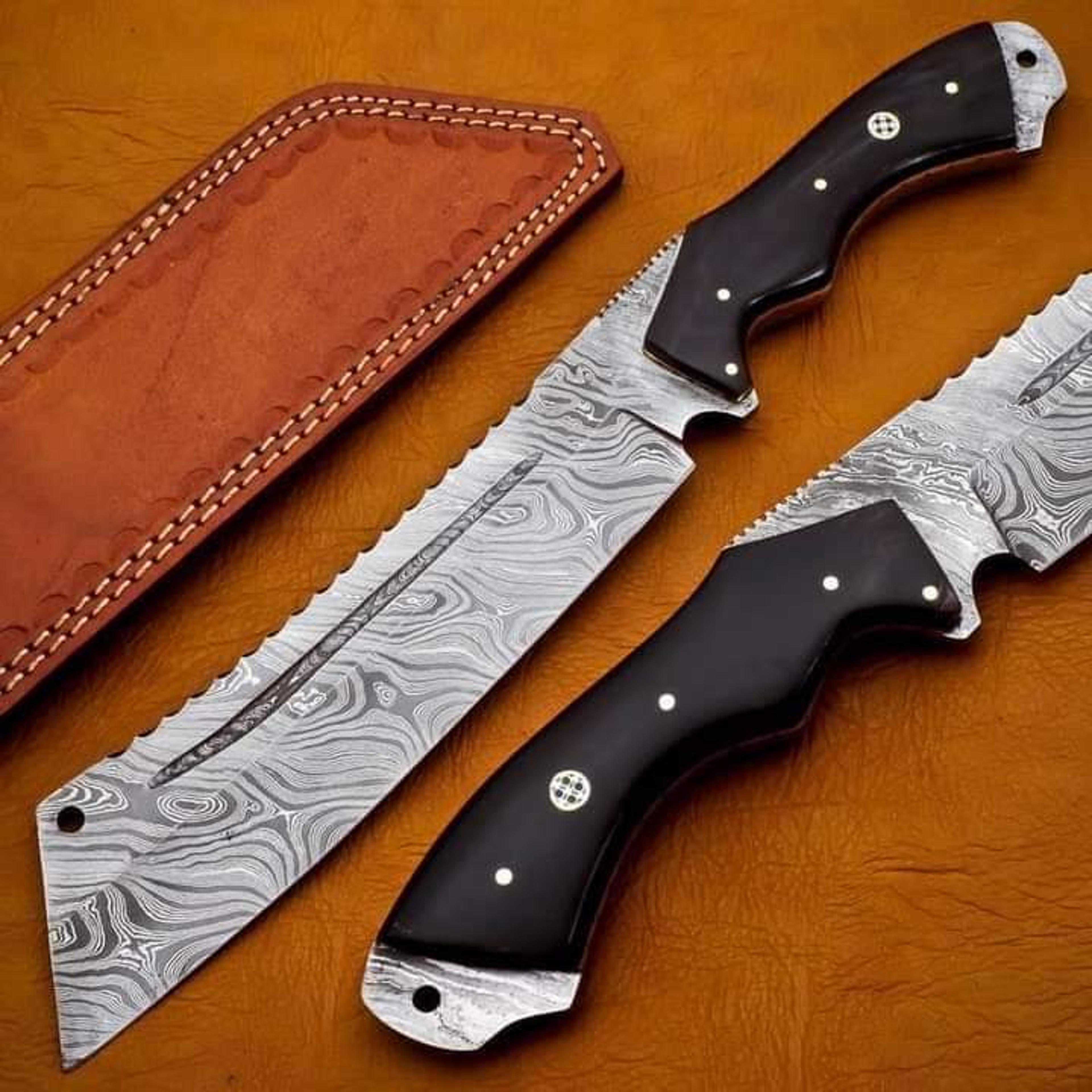 damascus steel knife, hunting knife with sheath, fixed blade camping knife, bowie knife, handmade knives, gifts for men