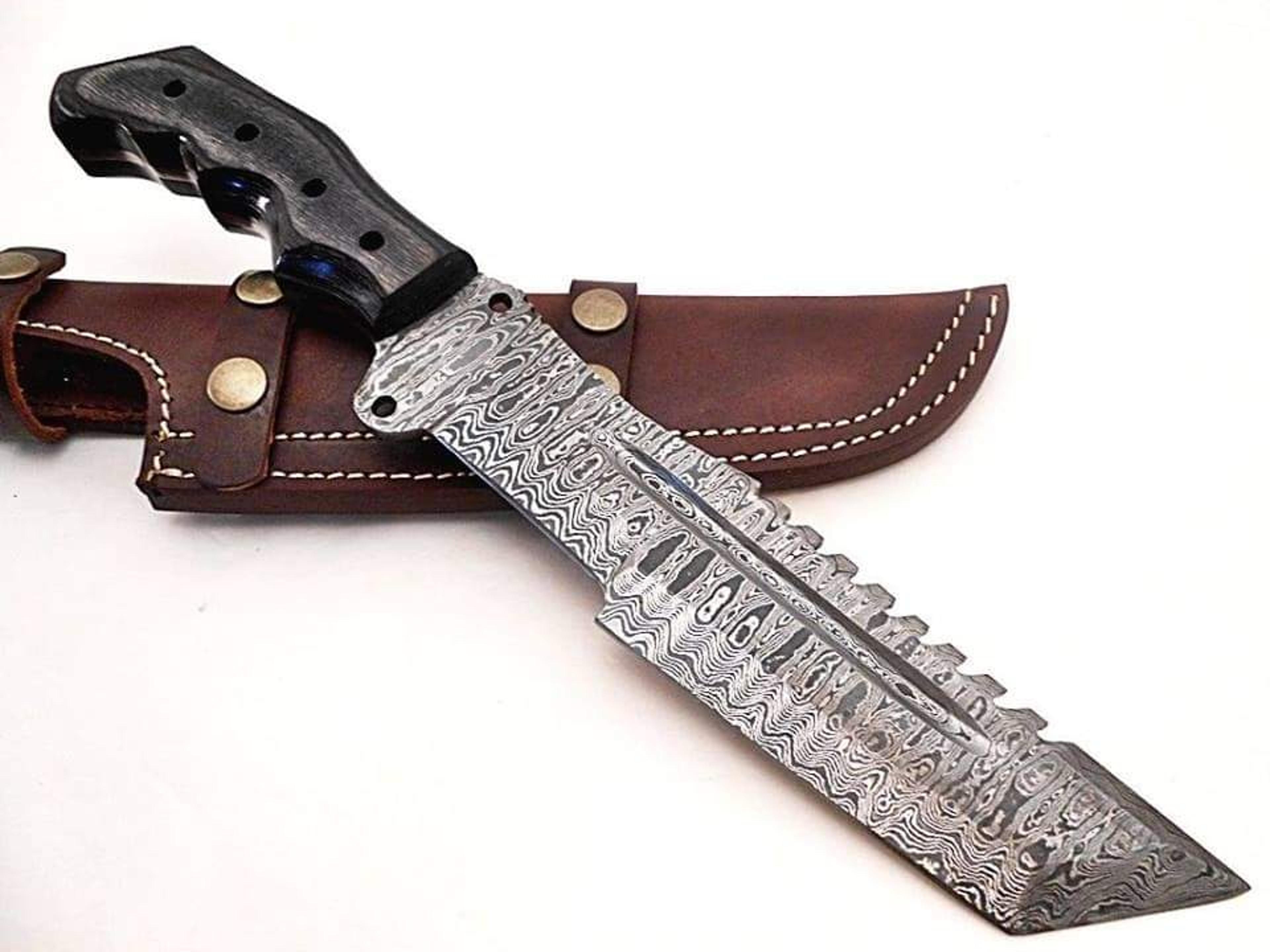 damascus steel knife, hunting knife with sheath, fixed blade camping knife, bowie knife, handmade knives, gifts for men