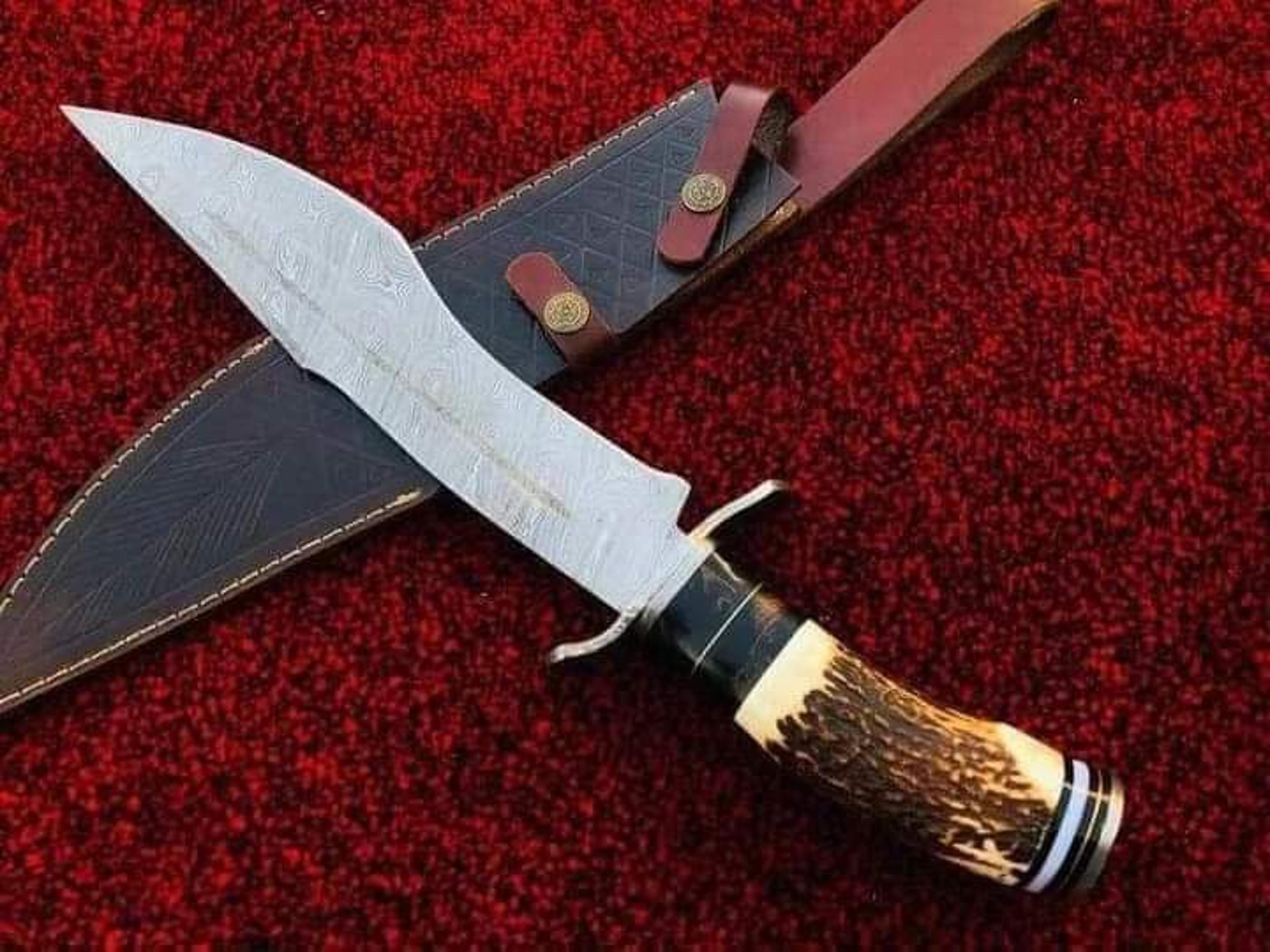 Damascus Steel knife, Hunting knife with sheath, fixed blade Camping knife, Bowie knife, Handmade Knives, Gifts For Men