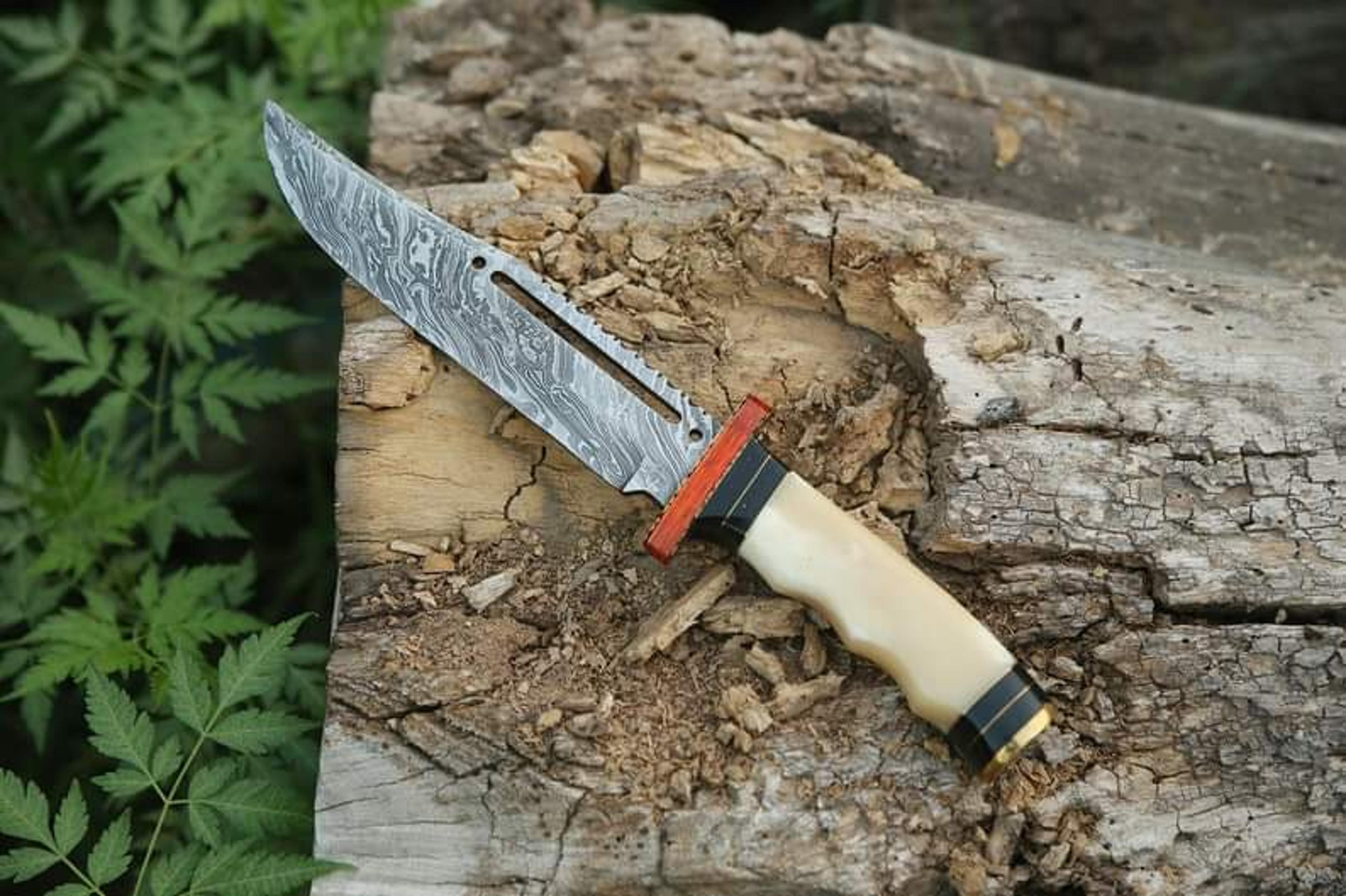 damascus steel knife, hunting knife with sheath, fixed blade camping knife, bowie knife, handmade knives, gifts for men