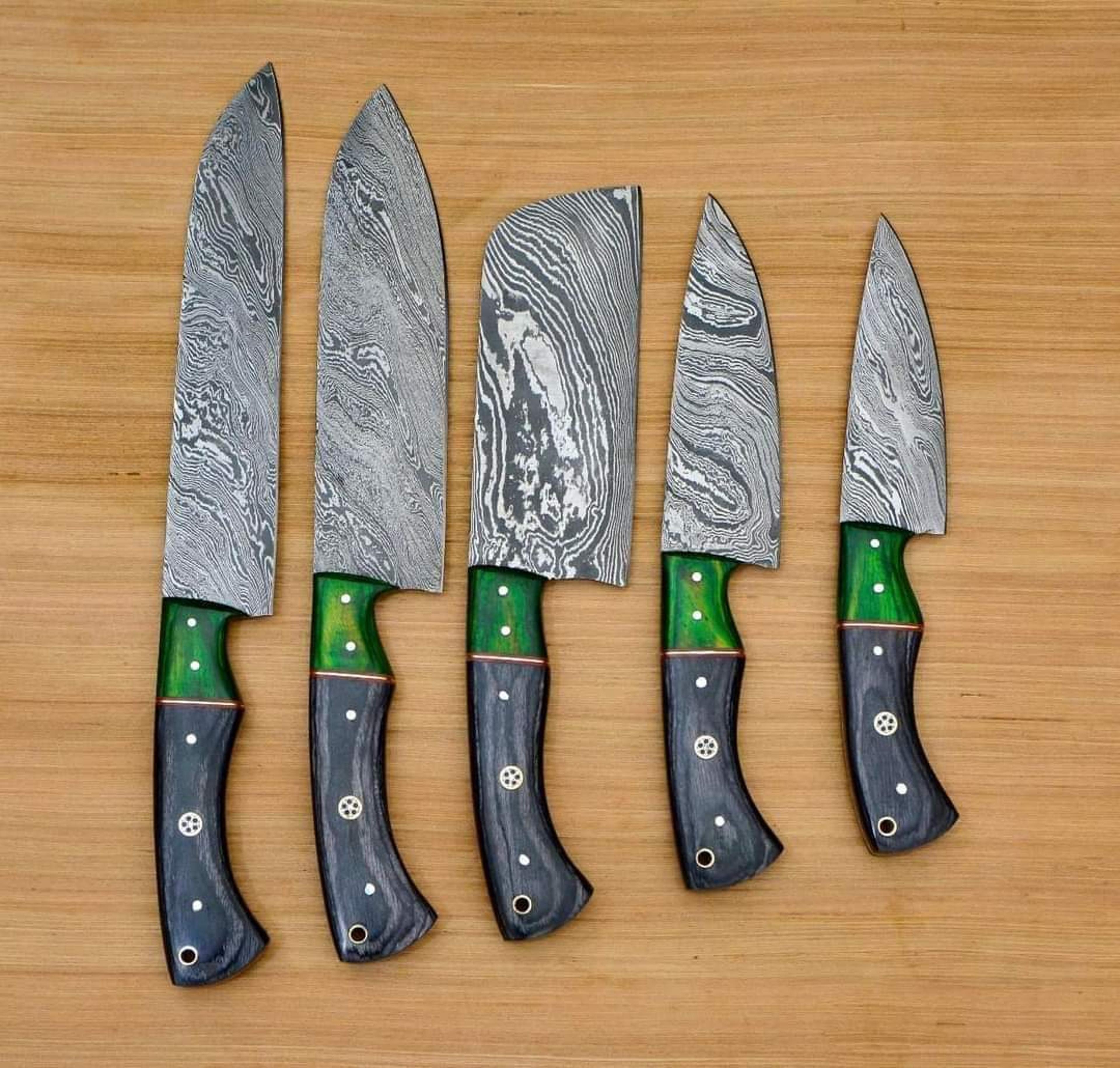 carbon steel chef set of 5 pieces ,custom handmade chef set , handmade damascus chef set ,personalized gift for mother