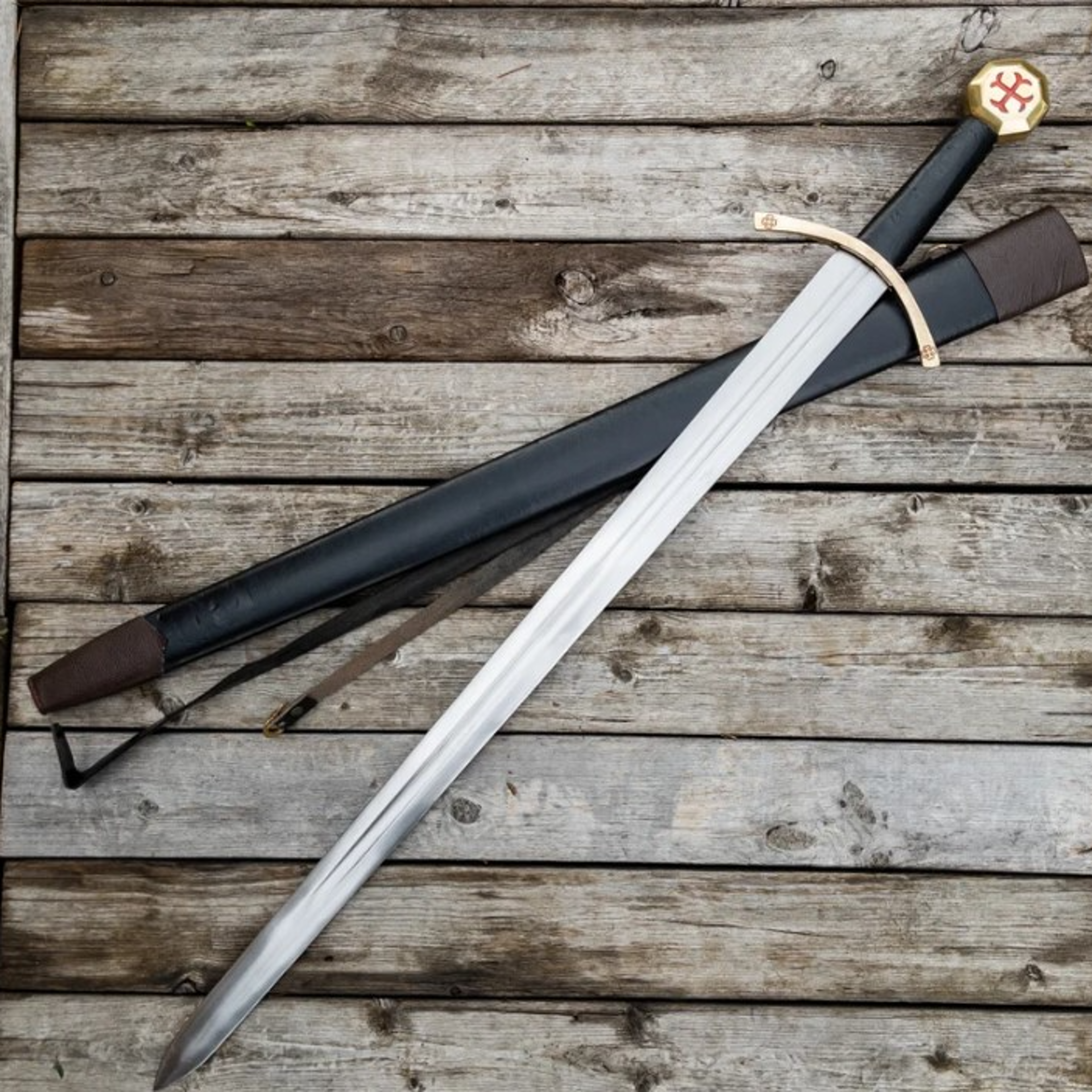 templar knights medieval historical replica decorative sword with brass accents sacred blade