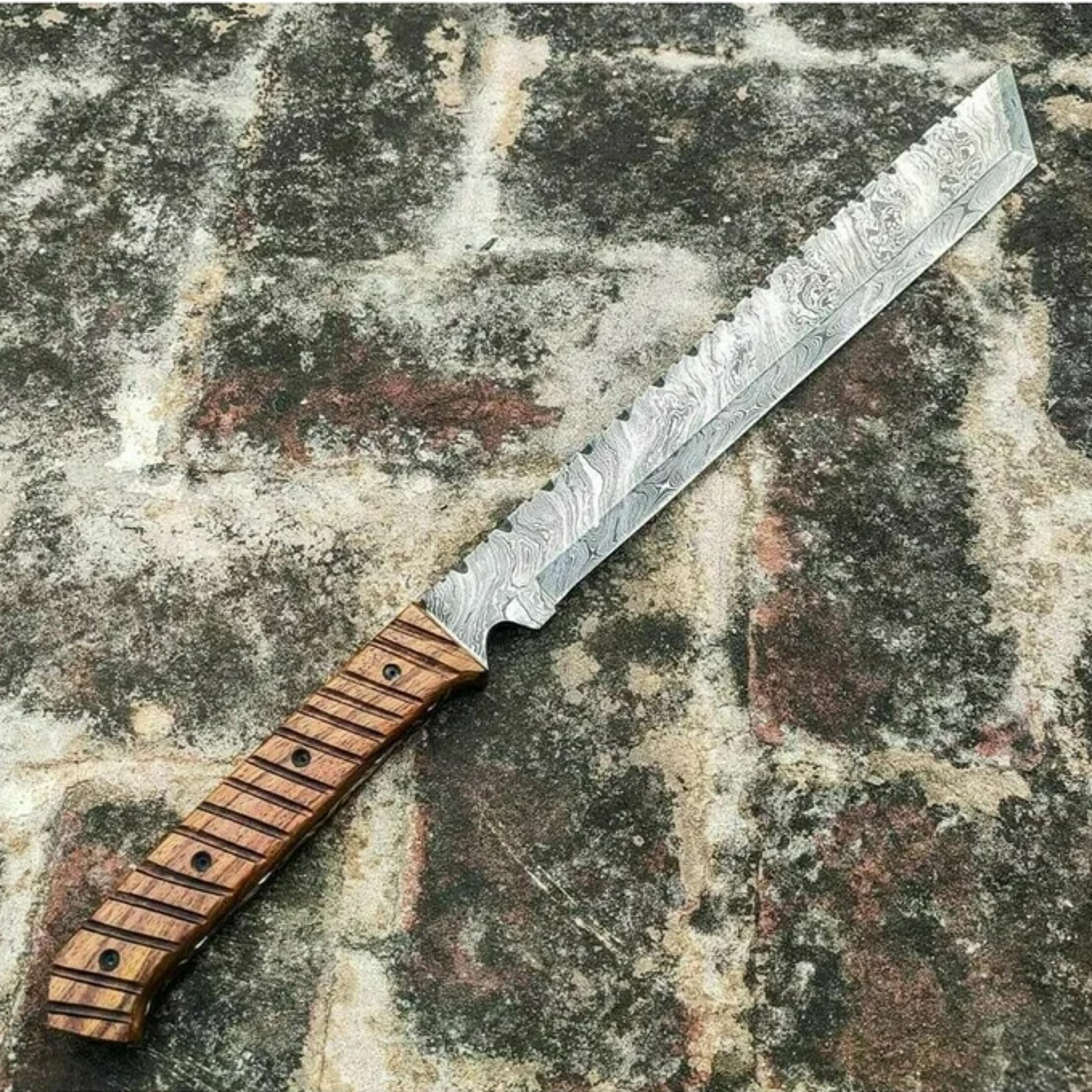 tanto short sword, damascus tanto sword, hunting sword, viking sword rose wood handle