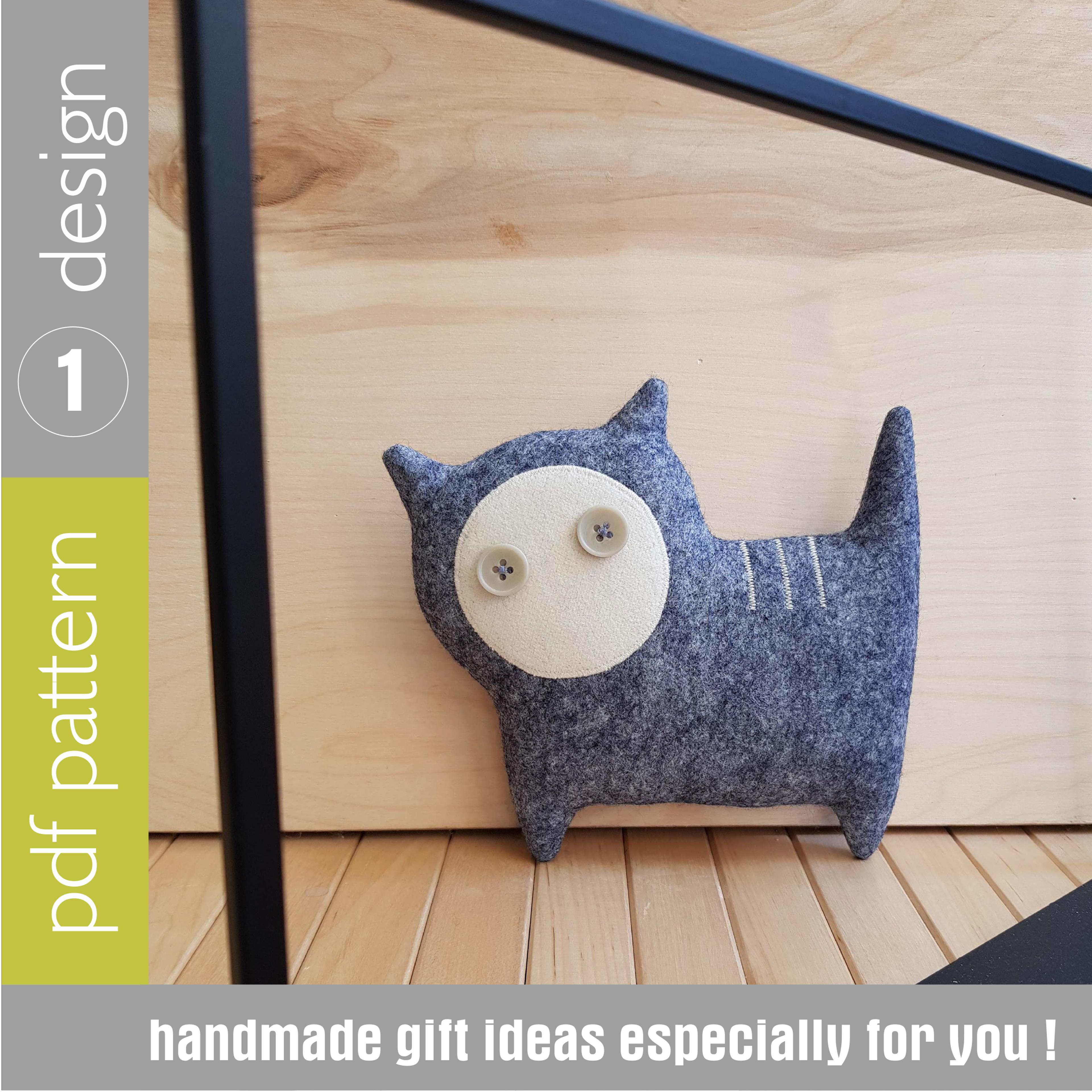 felt cat sewing pattern pdf, digital tutorial in english. stuffed animal pattern. felt craft. felt doll sewing diy