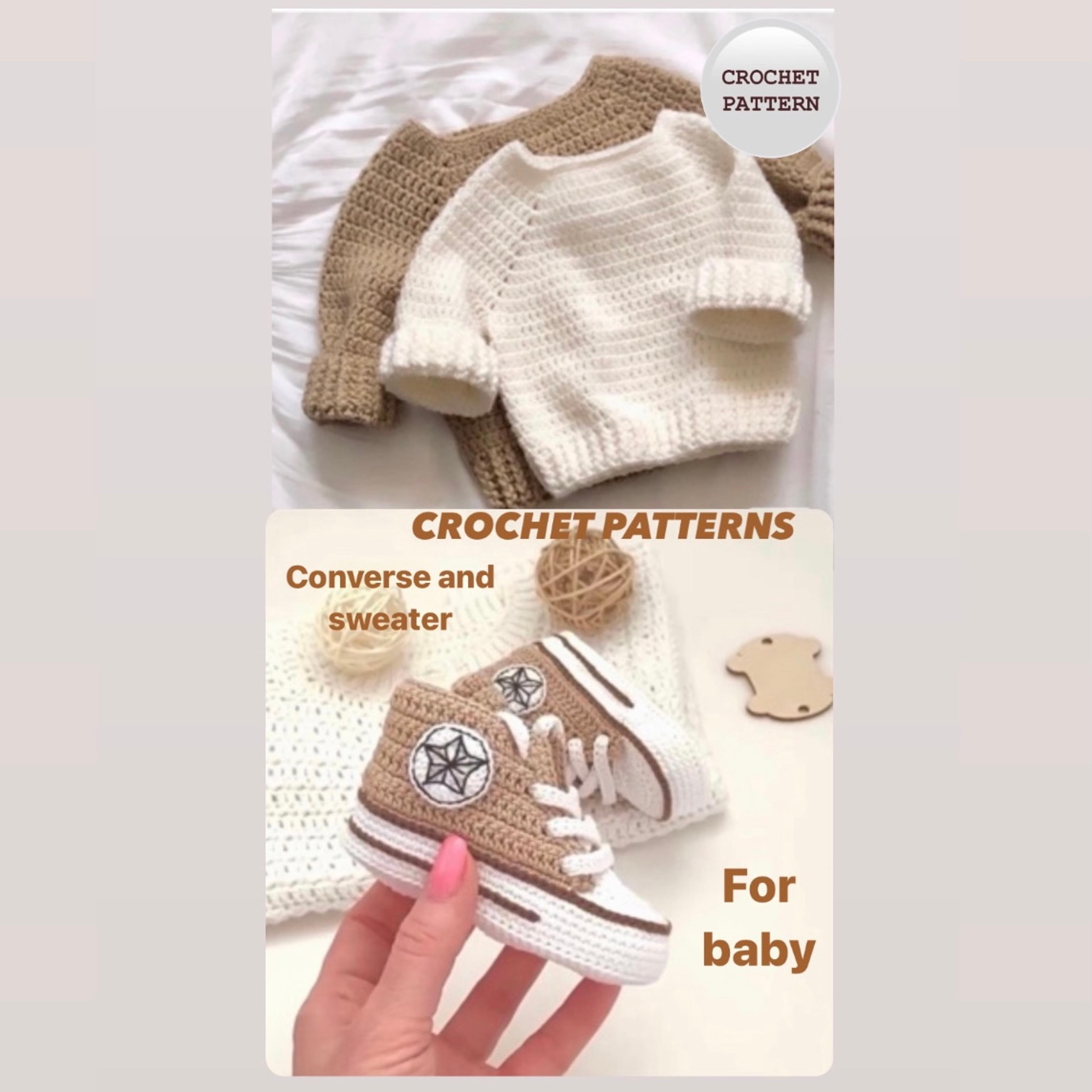 set of 2 crochet patterns converse and sweater baby shoes classic pullover sneakers booties for baby boots for boy girl