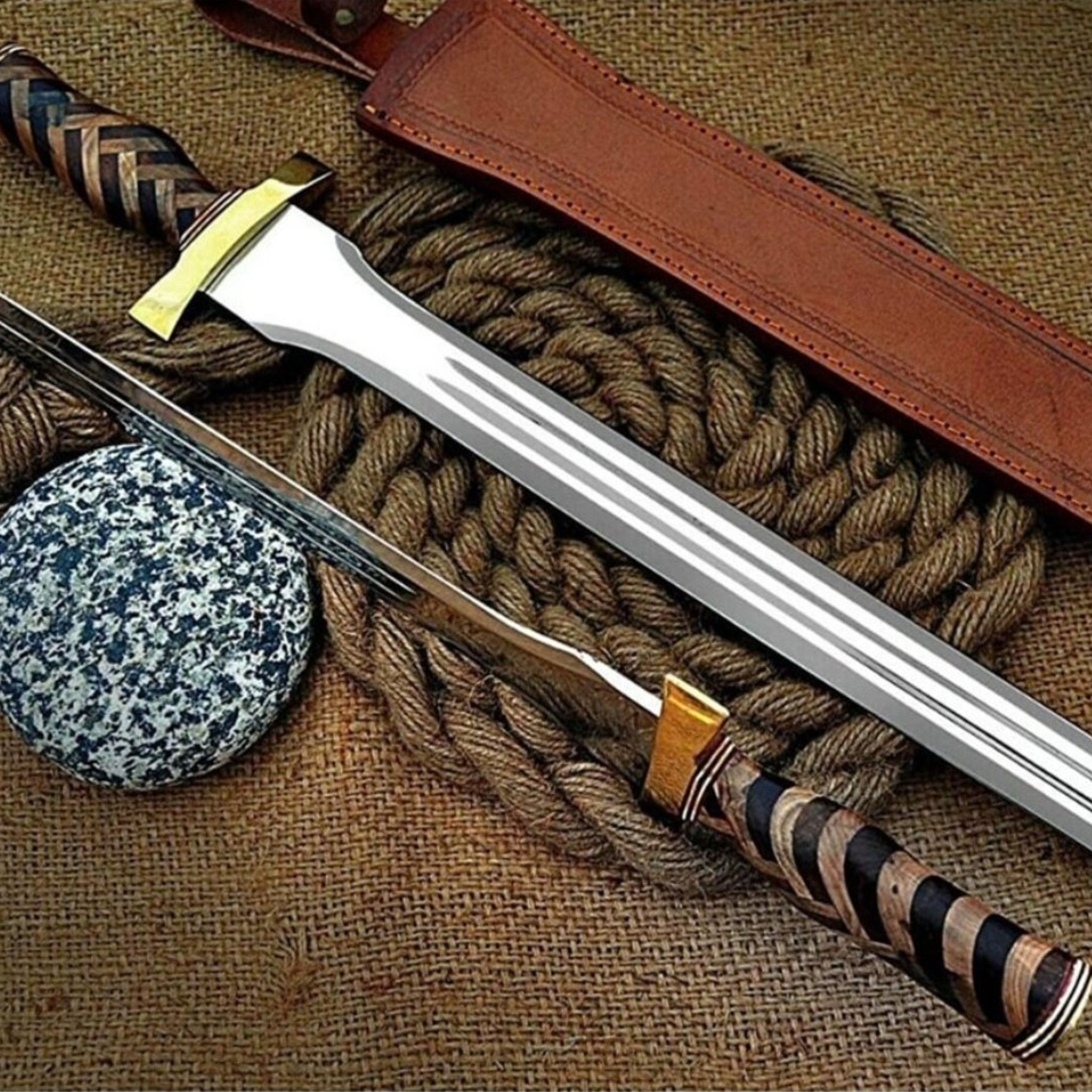 d2 steel sword, handmade viking sword, battle ready sword, wooden handle
