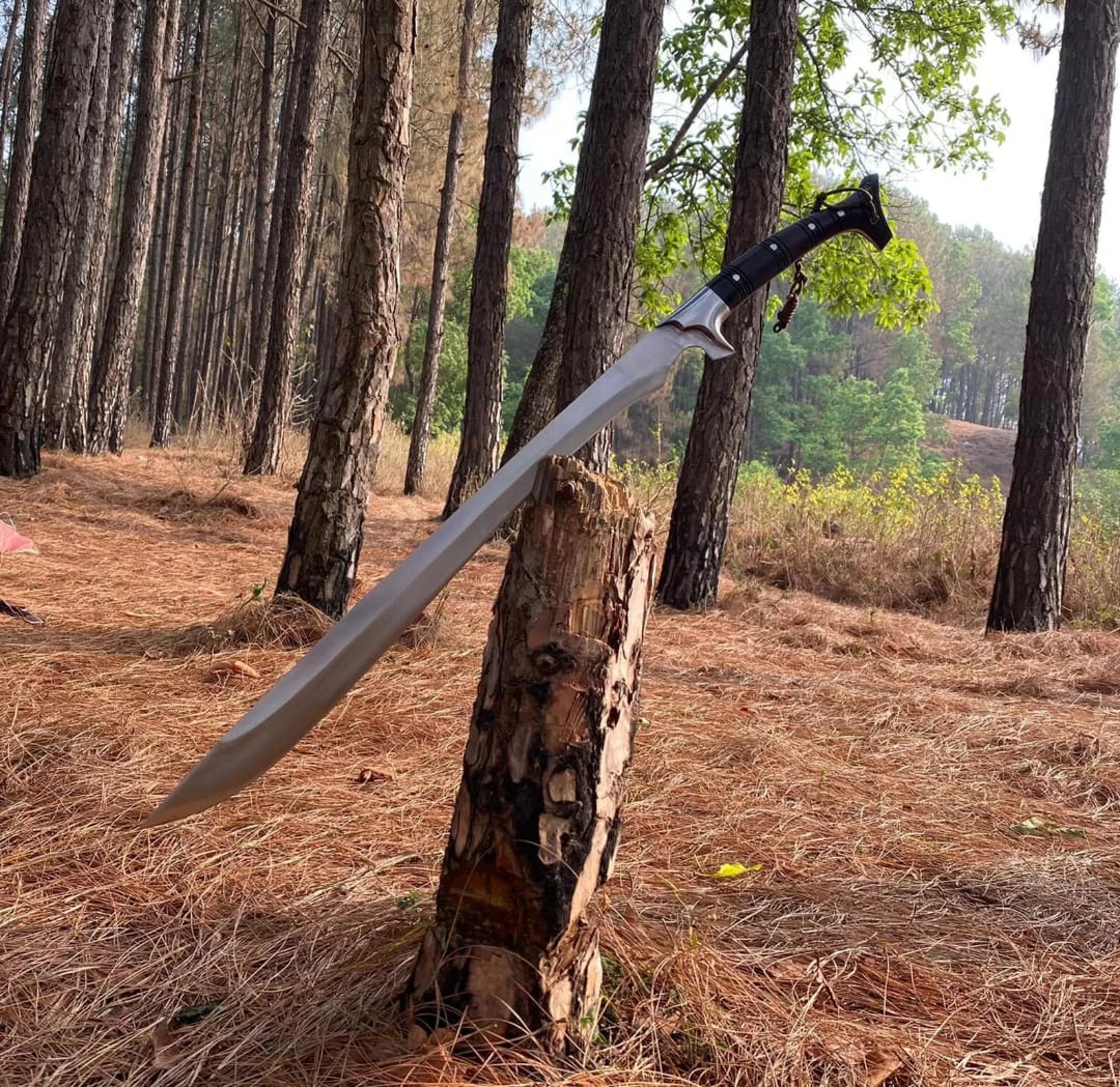 custom d2 steel handmade hunting gurkha forged sword, hunting swords, gurkha knife, with leather sheath