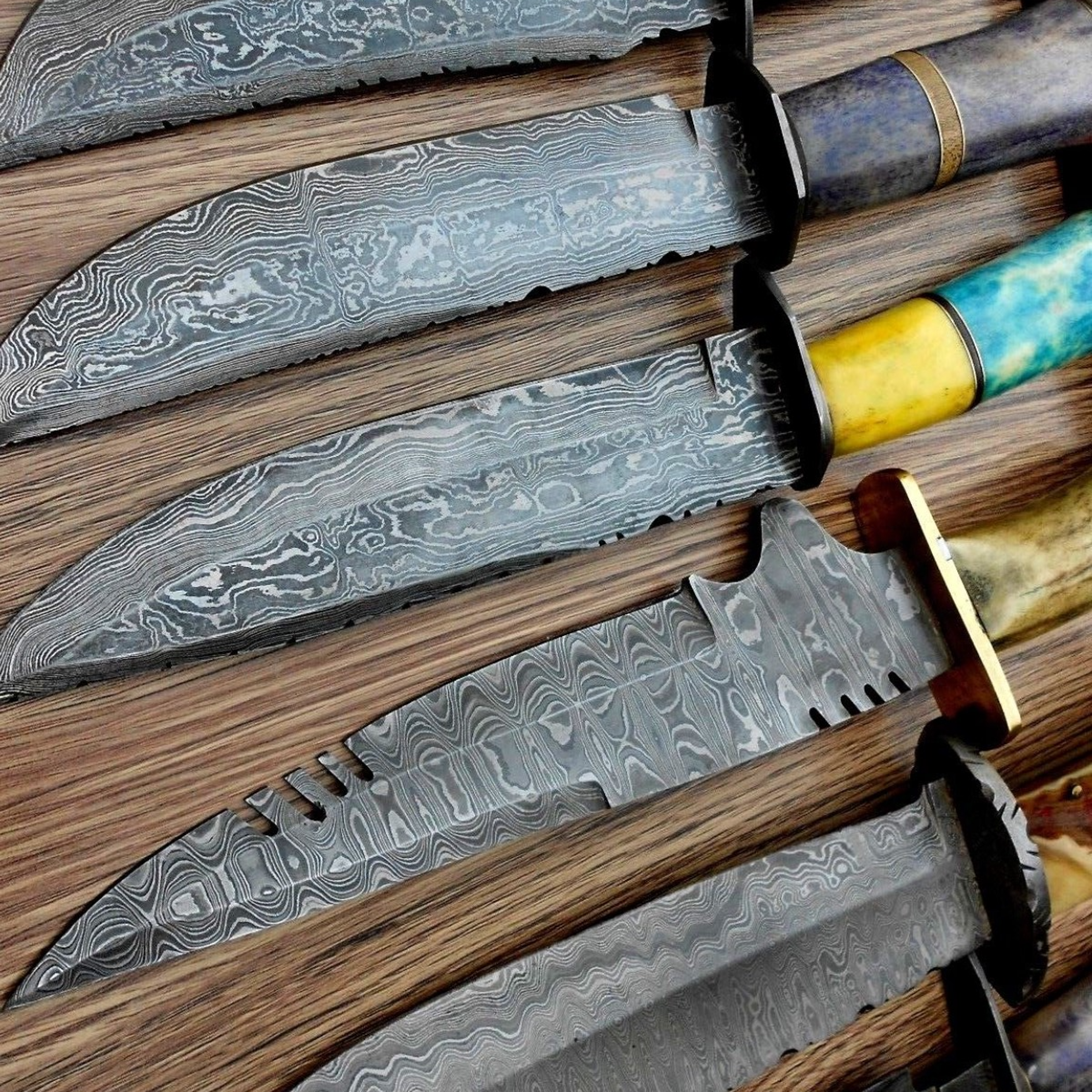 6 pcs hunting knife sets, handmade hunting knife sets, damascus steel knife hunting lot of 6