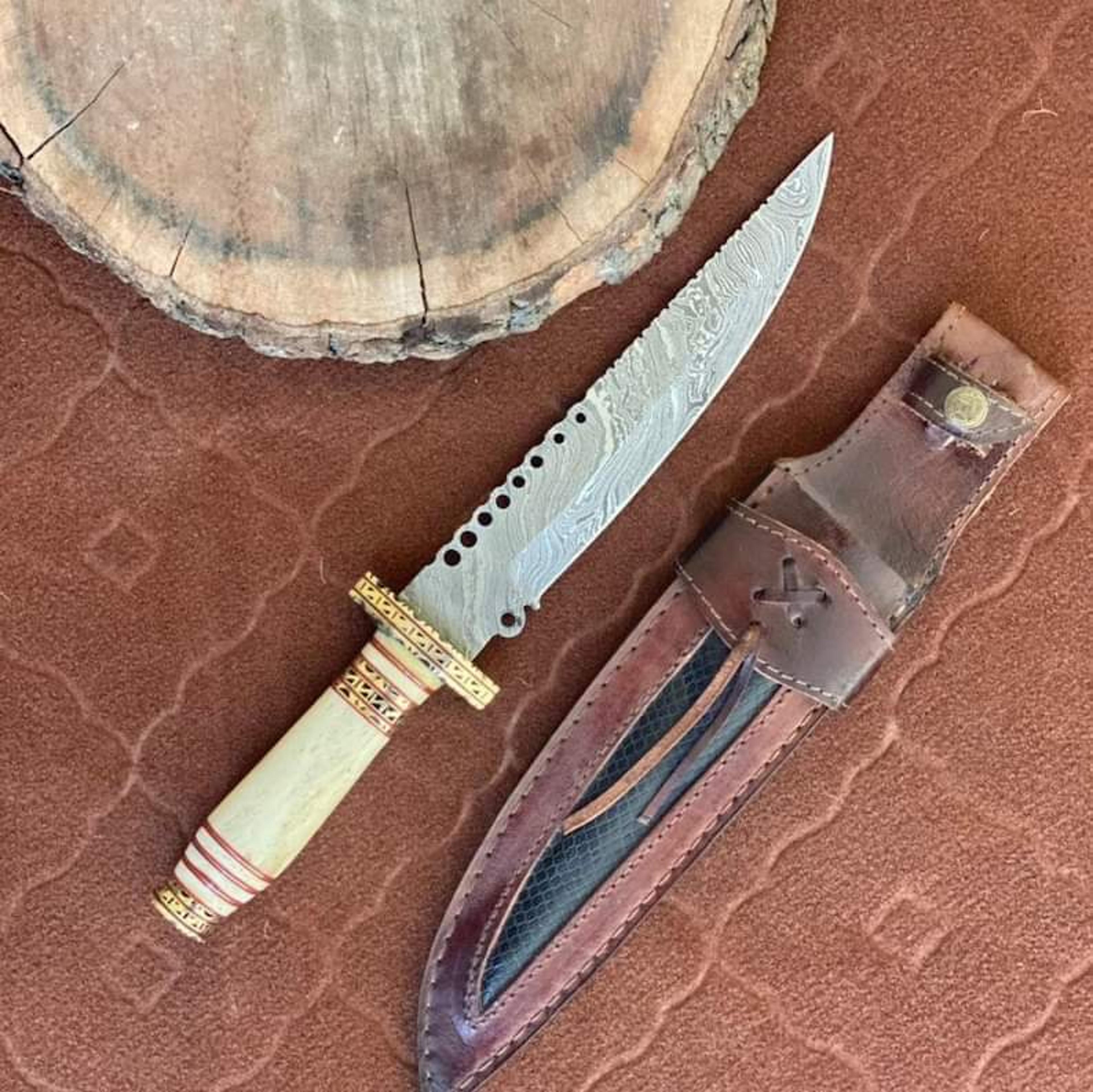 carbon steel knife, hunting knife with sheath, fixed blade camping knife, bowie knife, handmade knives, gifts for men