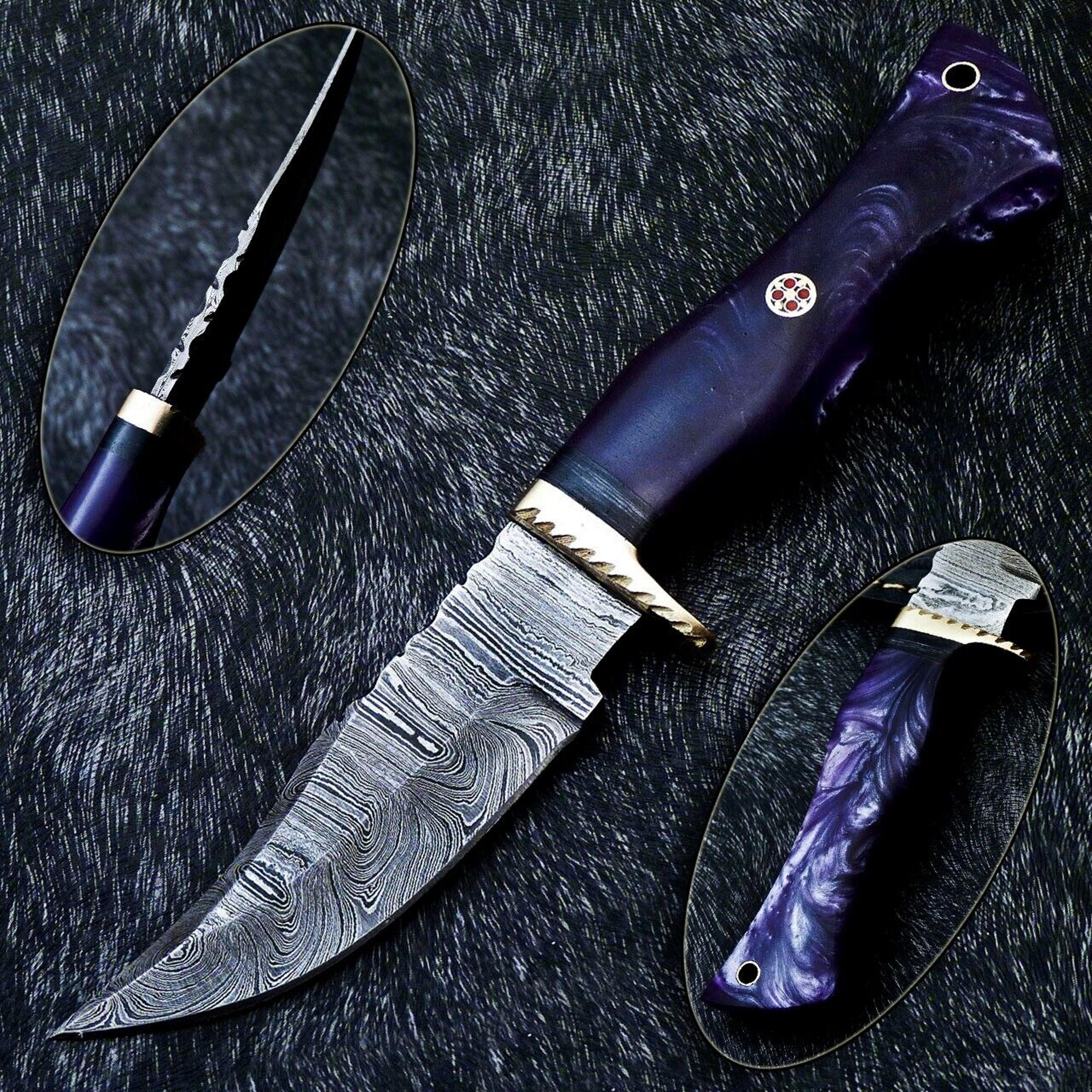 hand forged damascus full tang bowie hunting knife blade with leather sheath