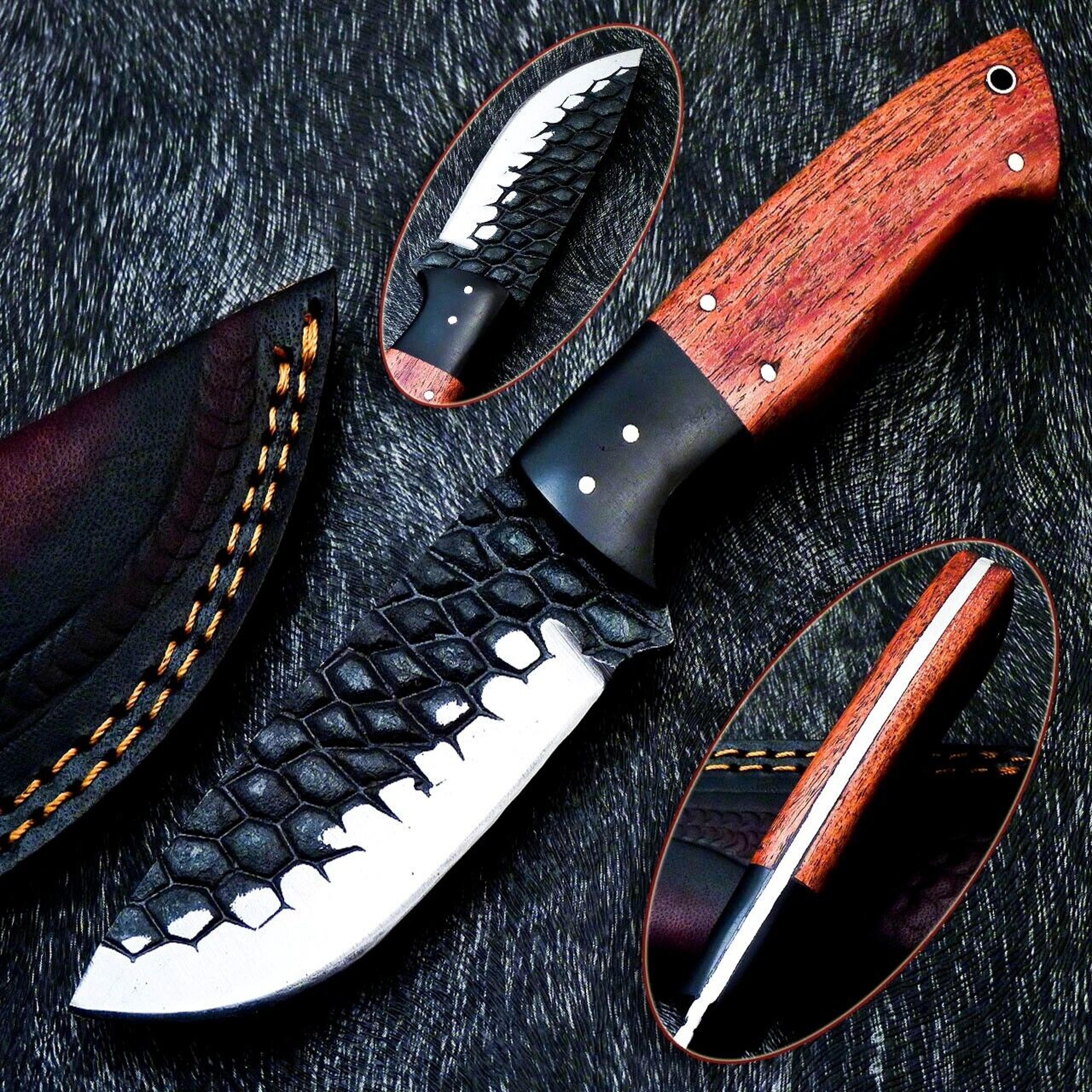 hand forged railroad spike carbon steel blade full tang skinning hunting knife