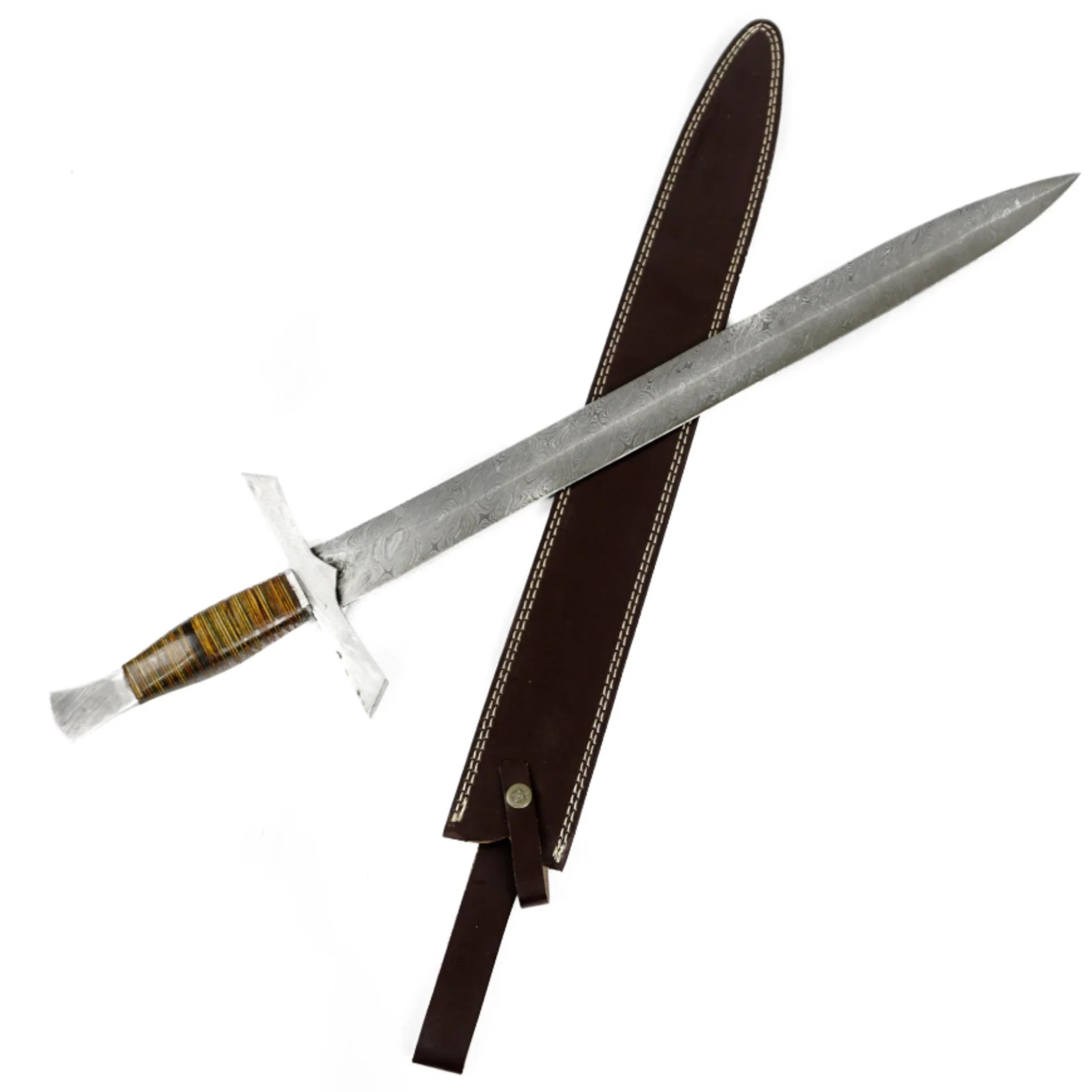 29 inch bastard sword high carbon damascus steel sword damascus steel bolsters