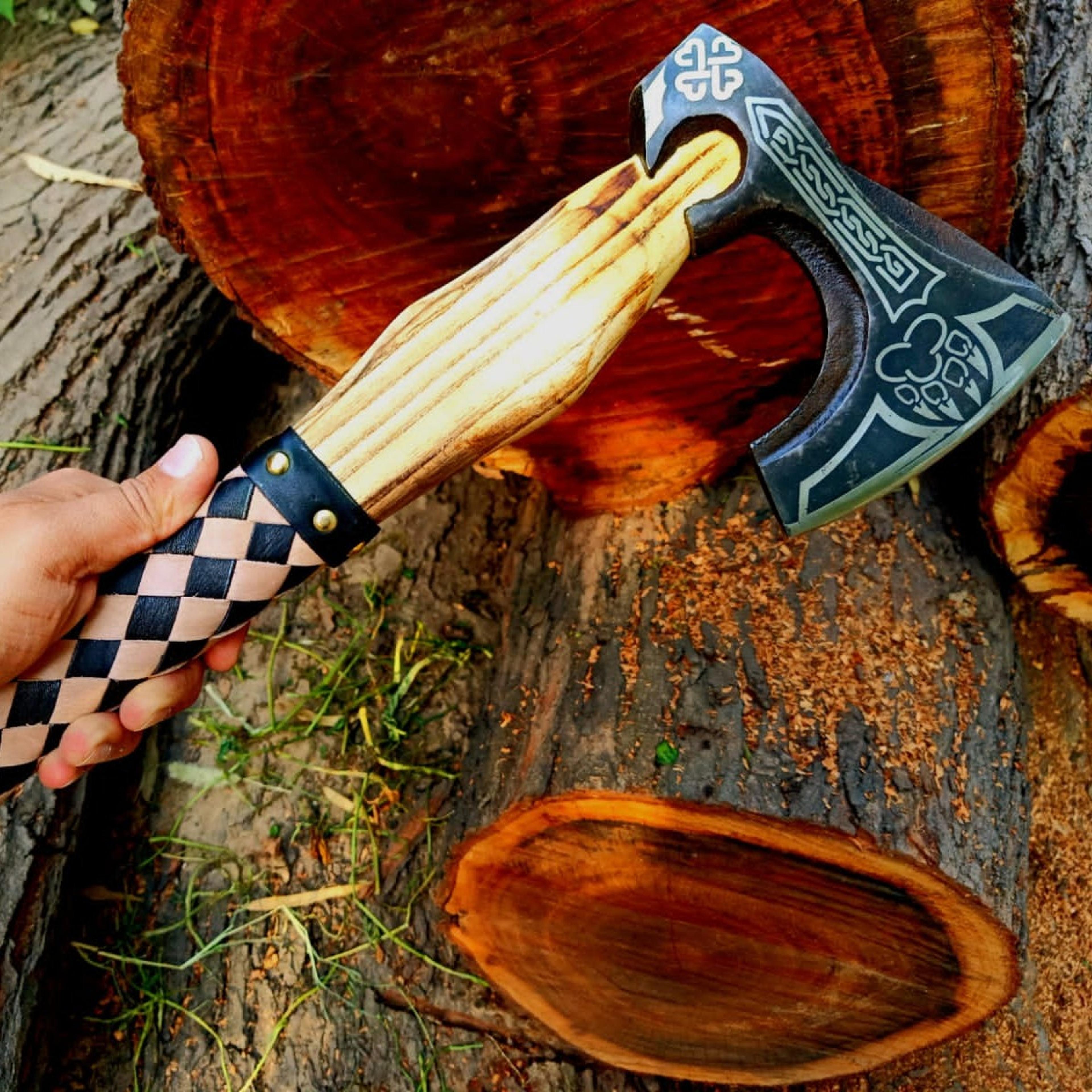 handmade carbon steel hatchet – durable tool for wilderness adventures