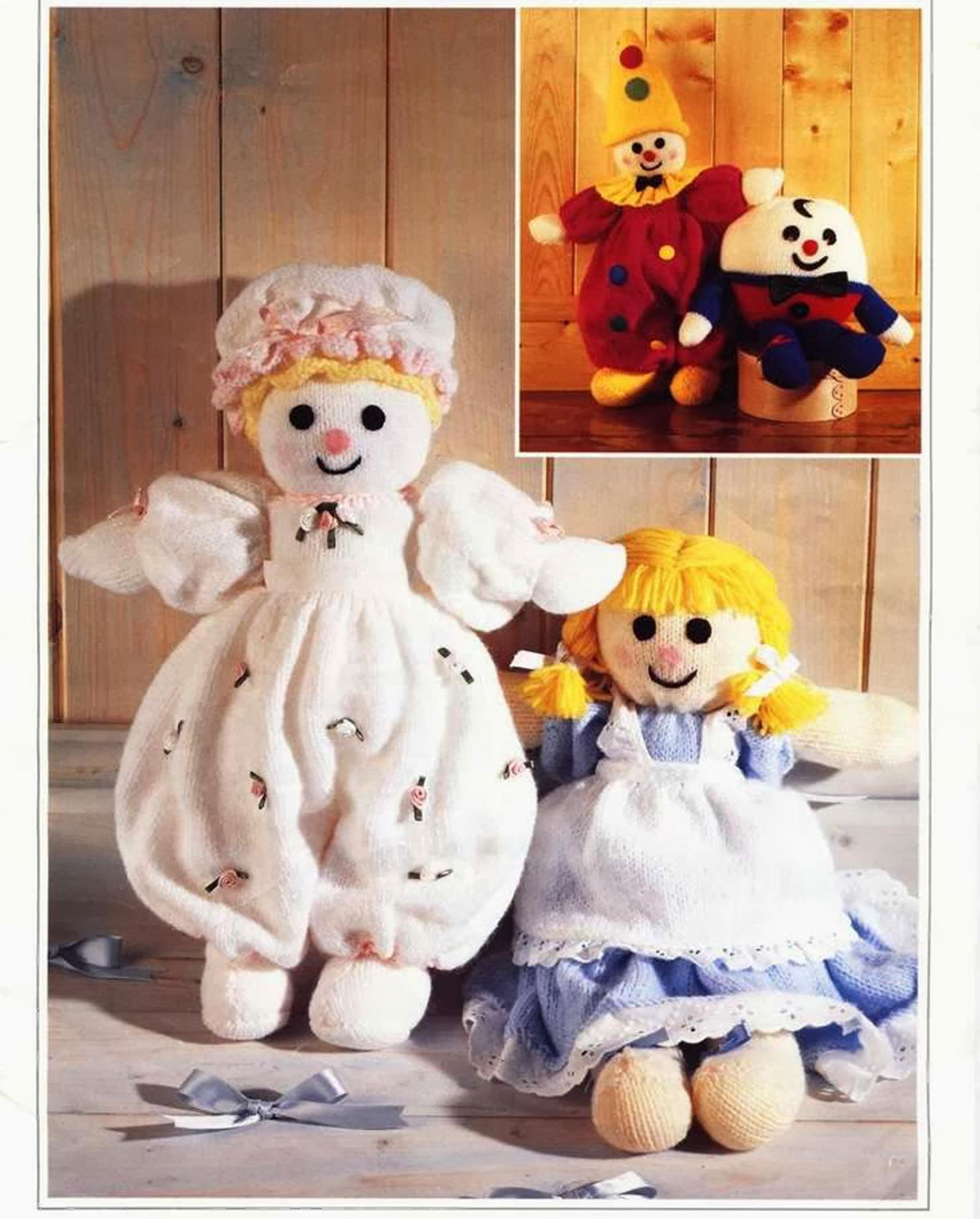 baby dolls, clowns knitting pattern - stuffed toys vintage pattern pdf instant download