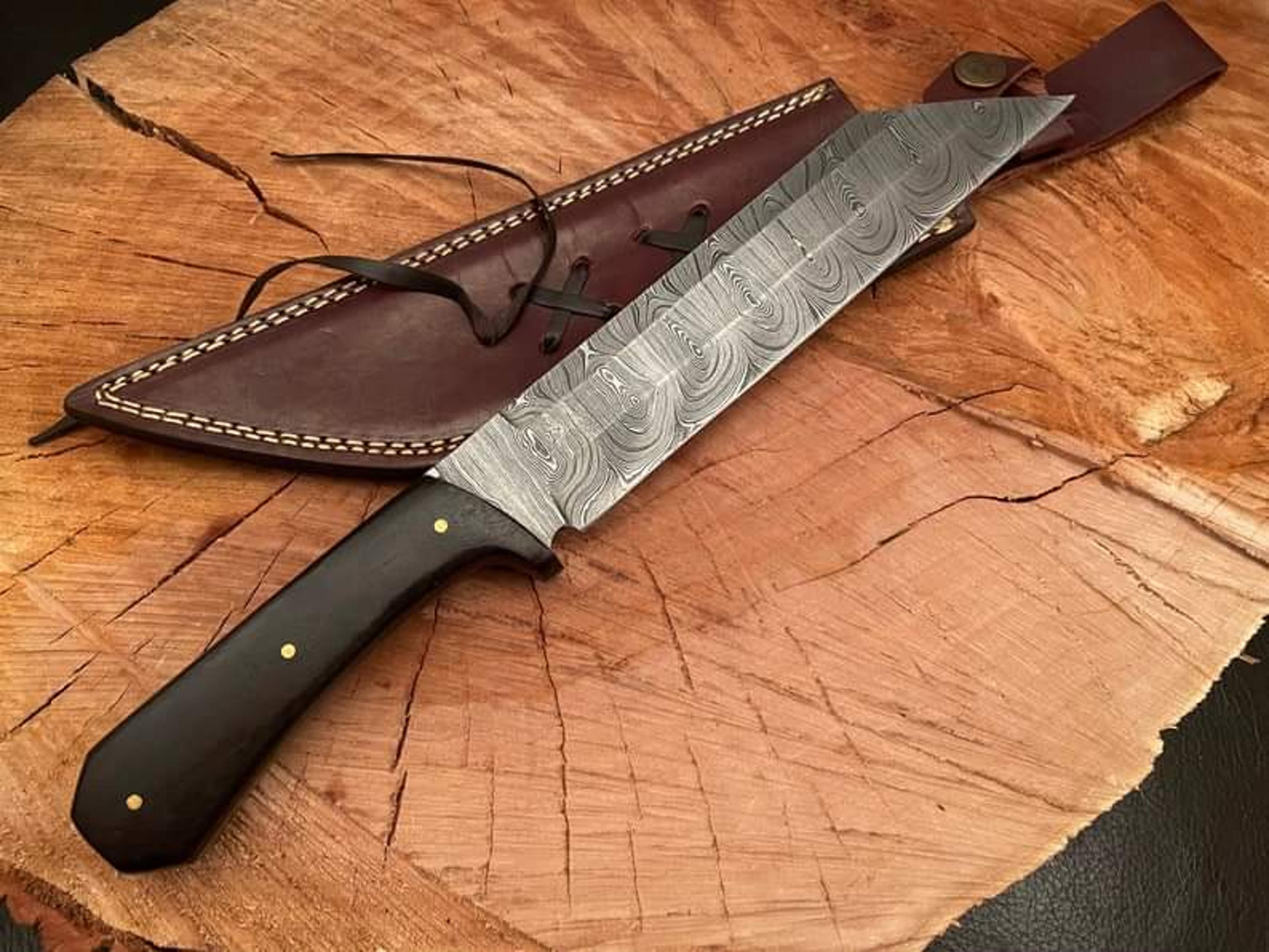 carbon steel knife, hunting knife with sheath, fixed blade camping knife, bowie knife, handmade knives, gifts for men