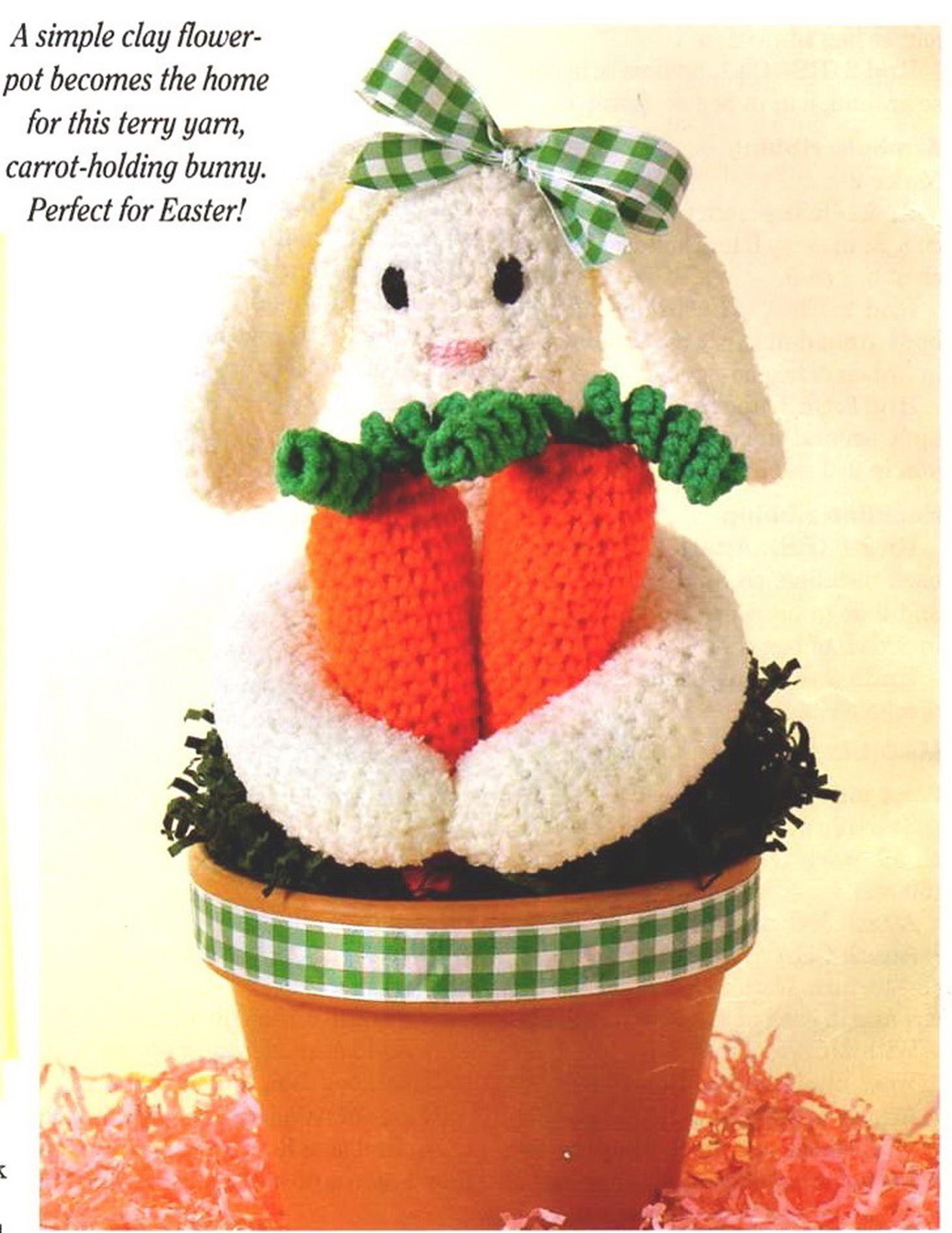crochet flowerpot bunny pattern - stuffed toy vintage patterns pdf instant download