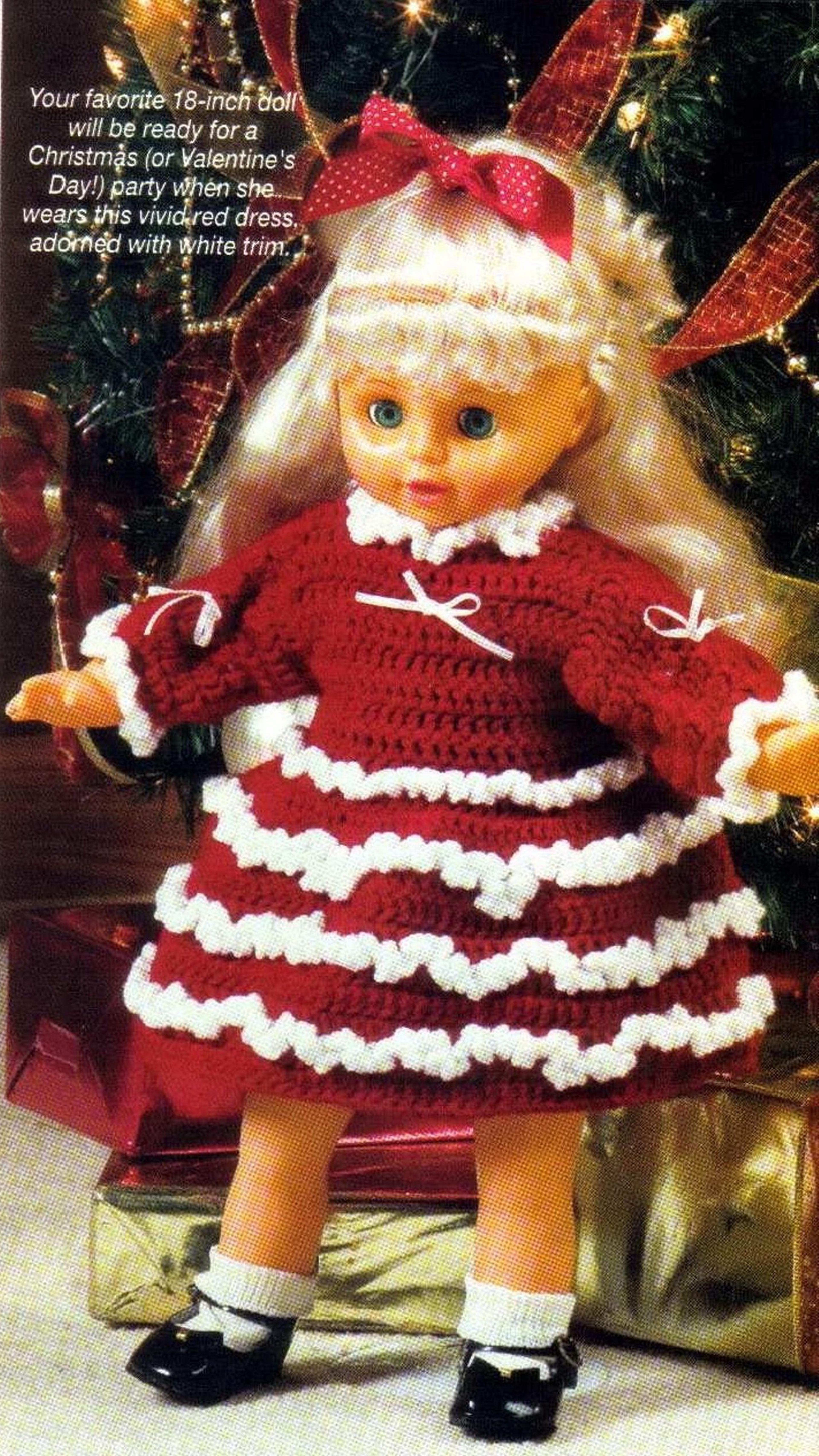 crochet doll holiday dress pattern for 18-inch doll - crochet doll clothes - vintage patterns pdf instant download