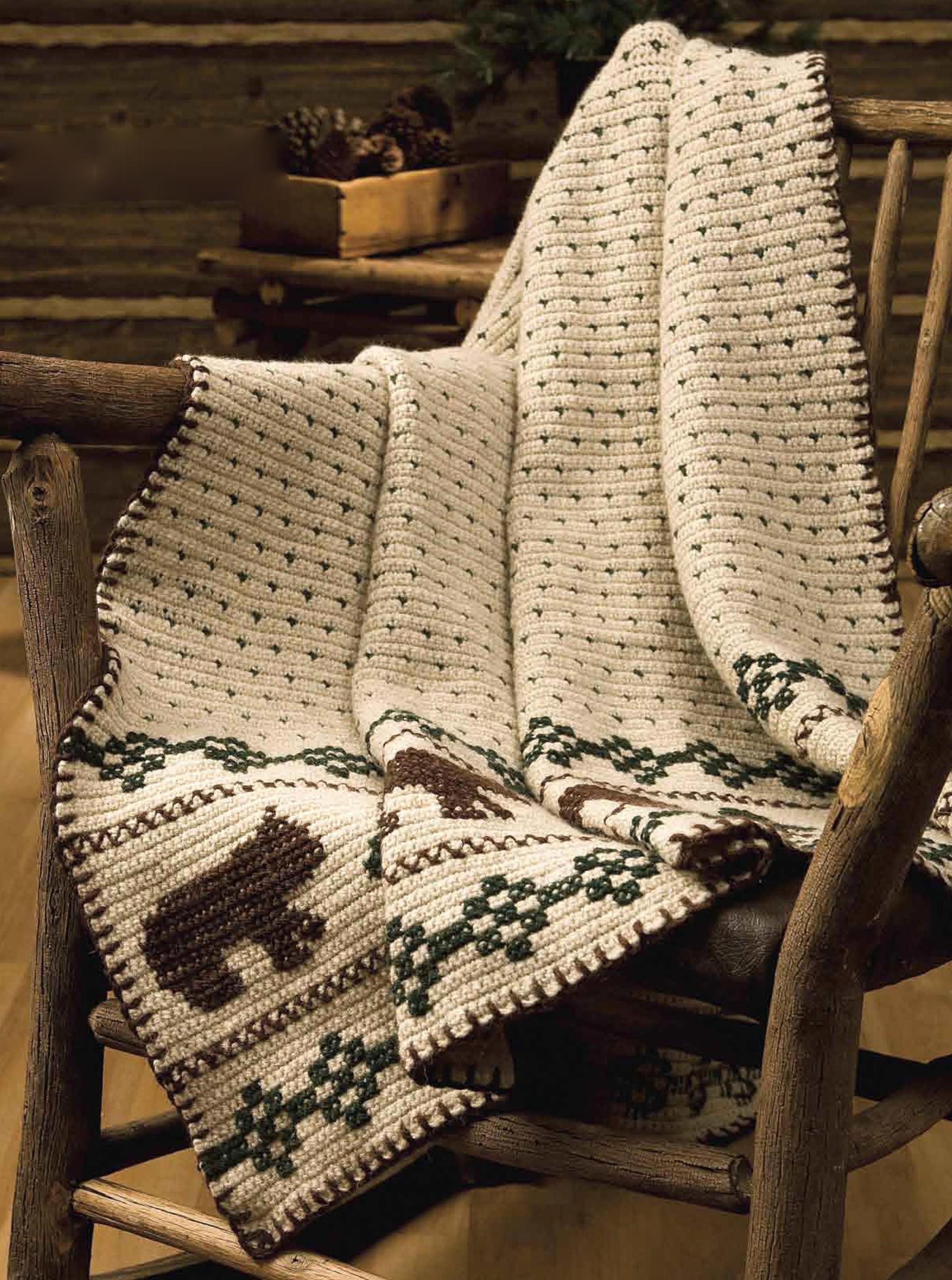 afghan crochet pattern bears and fir - home decor afghan gift - crochet vintage instructions digital pdf
