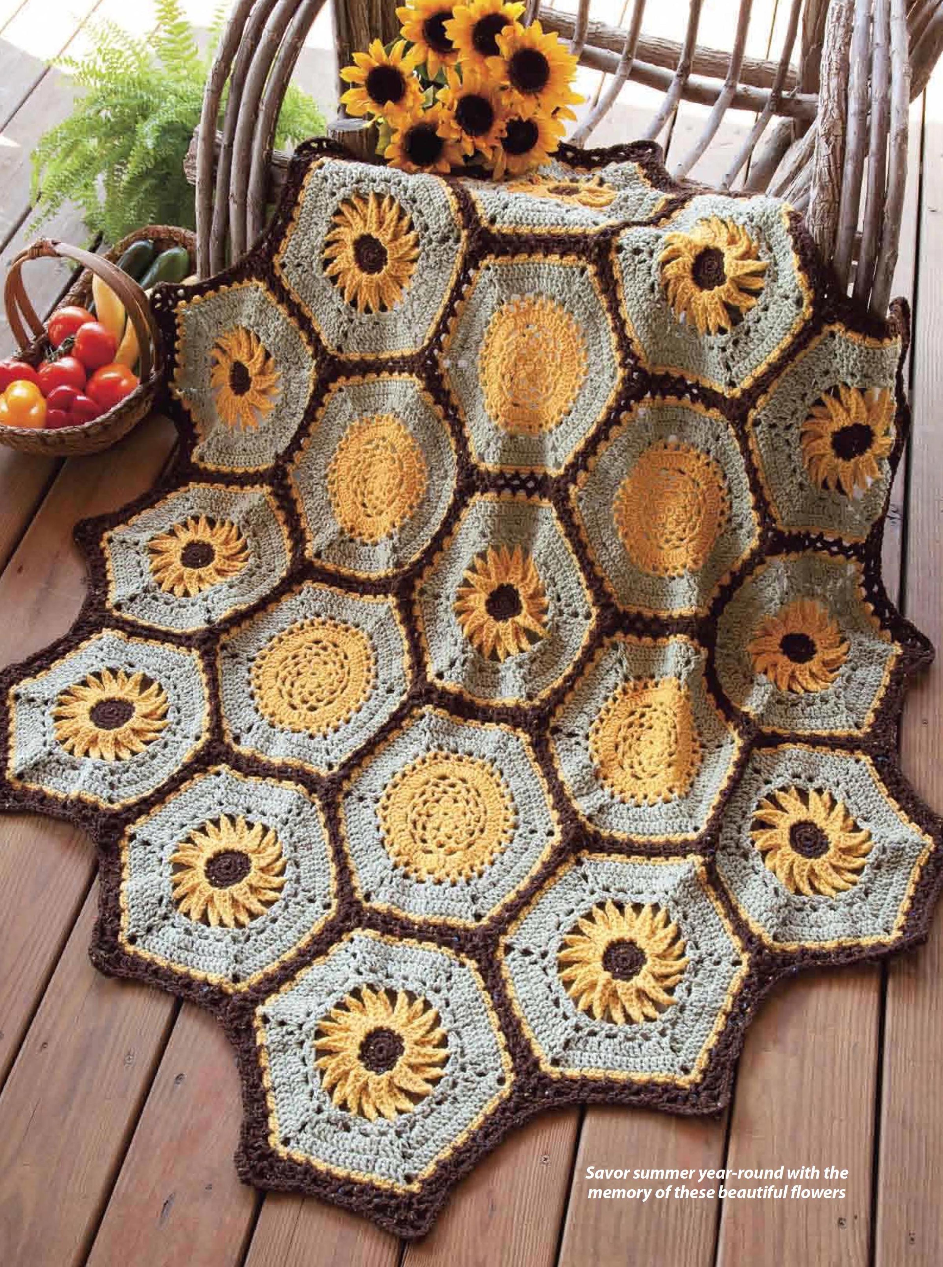 afghan crochet pattern sun flowers-home decor gift ideas-vintage instructions digital pdf