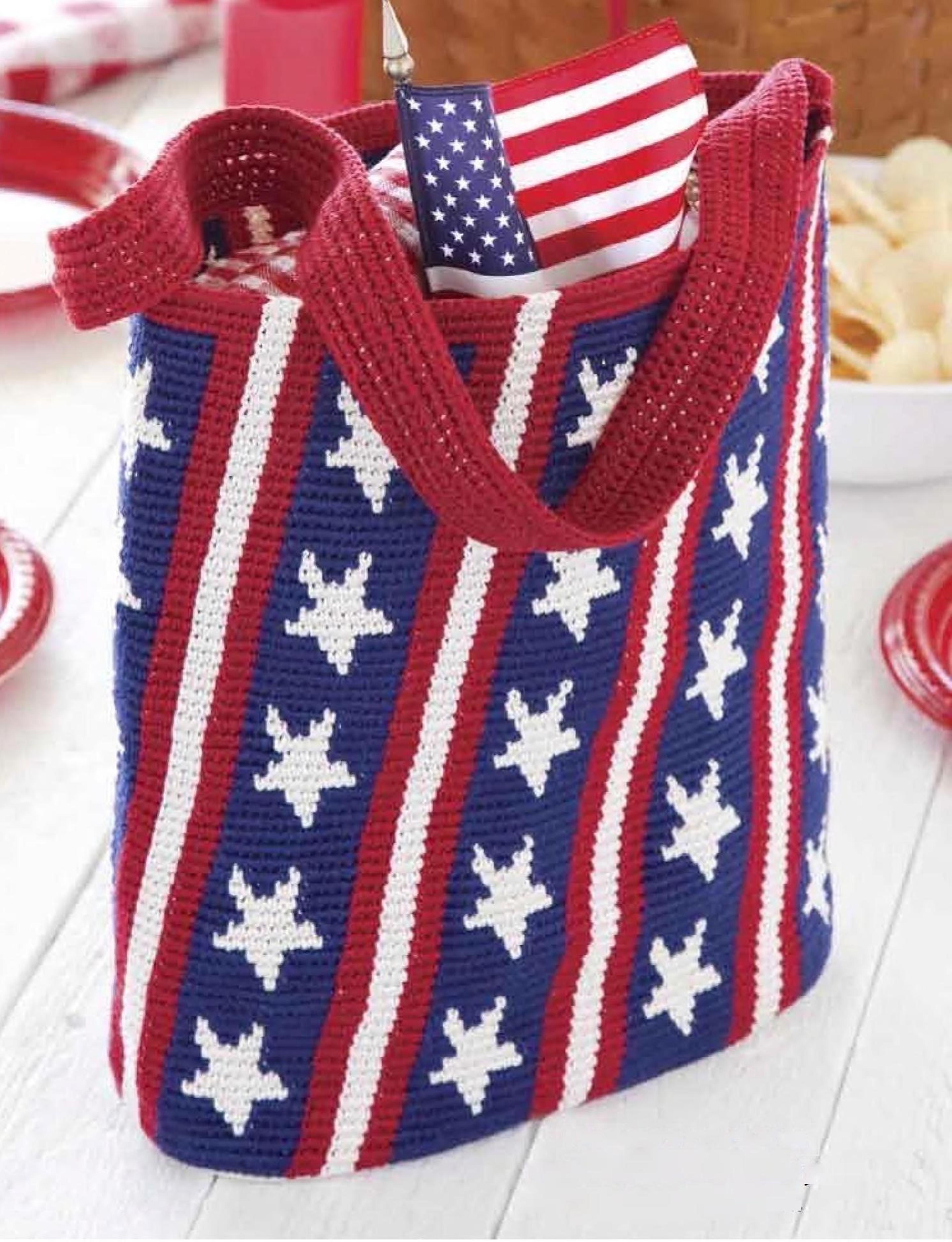 stars and stripes crochet pattern - tote bag gift ideas - vintage instructions digital pdf
