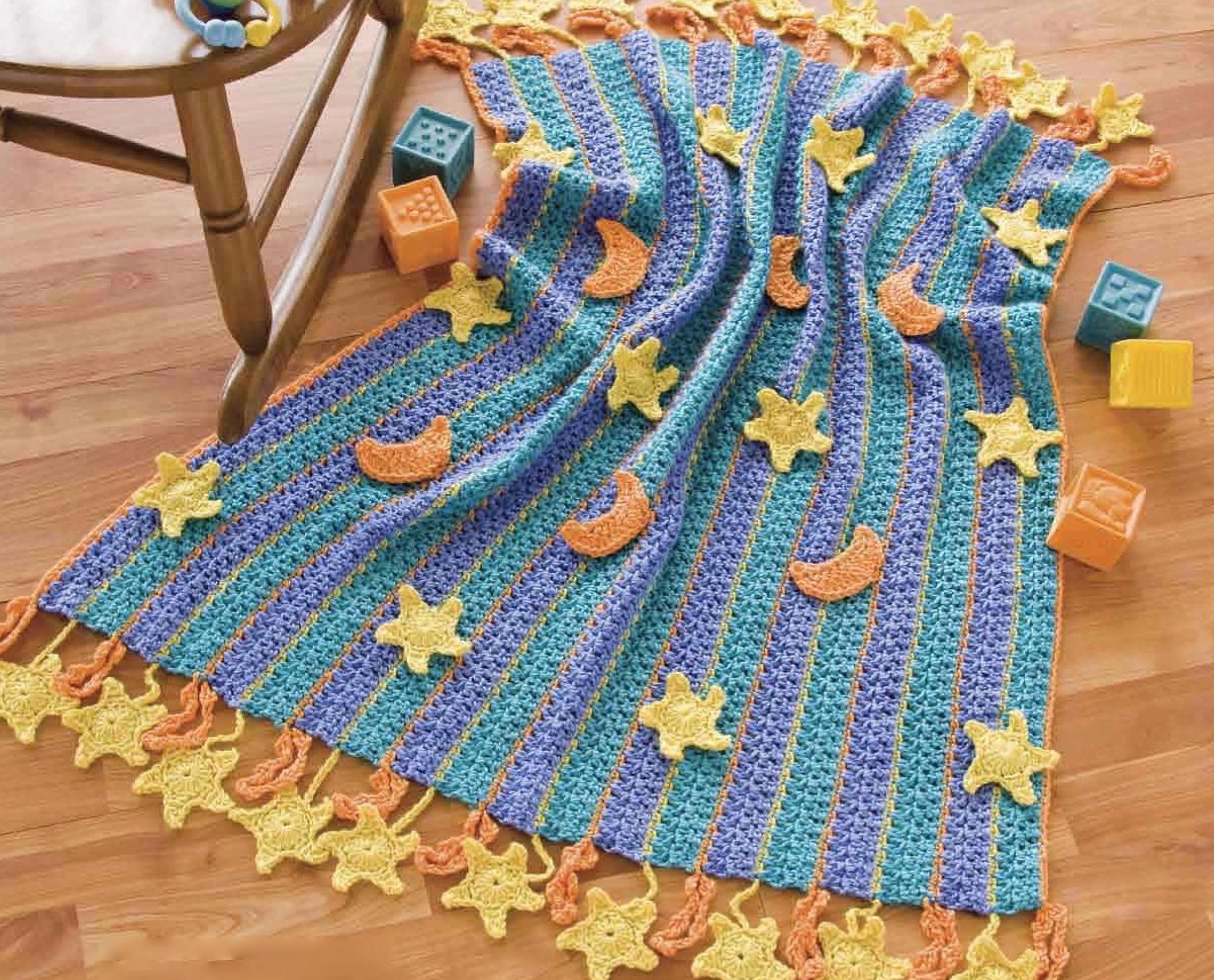 stars and moon baby blanket crochet pattern - afghan gift - vintage instructions digital pdf
