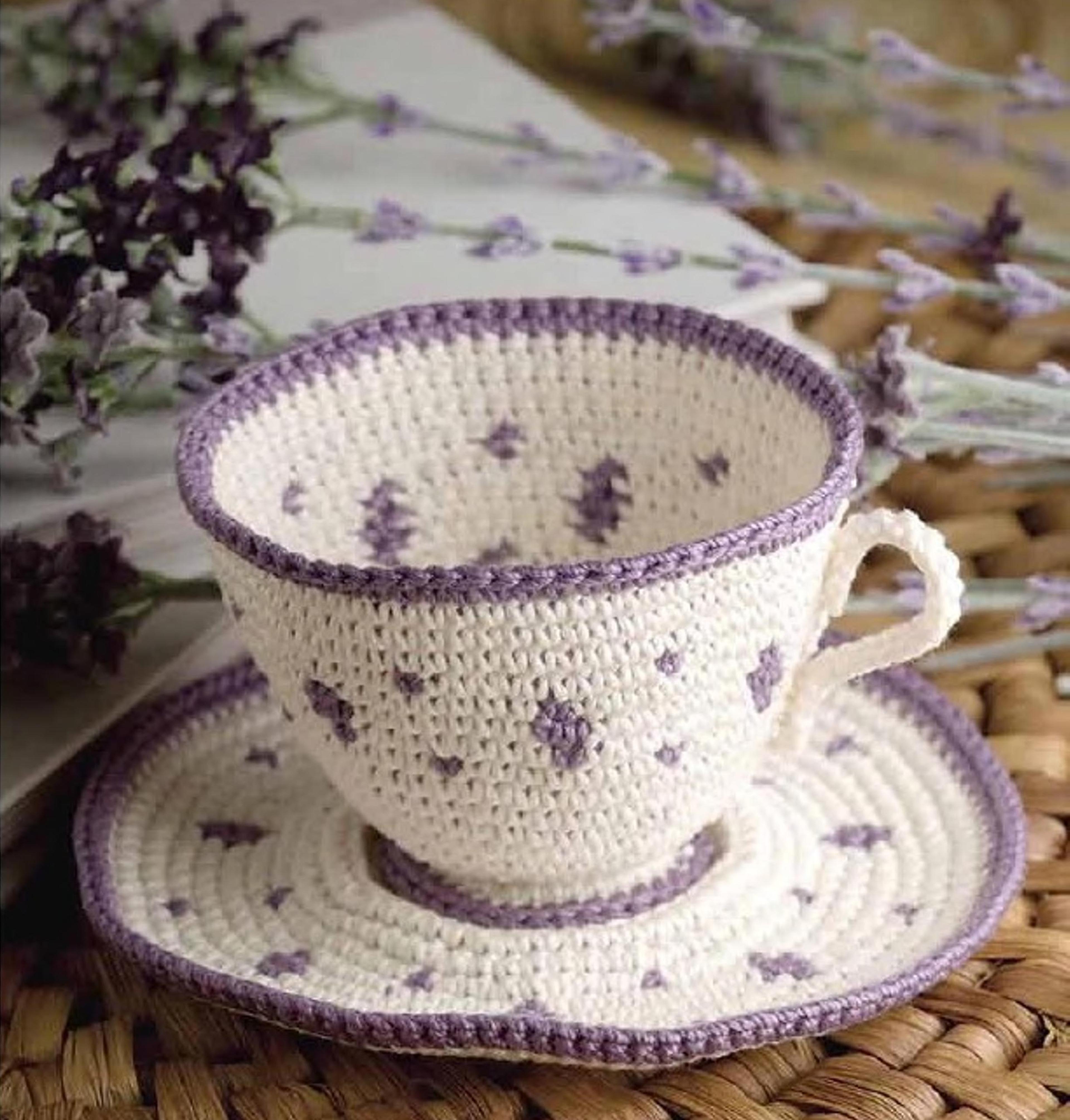 teacup and saucer crochet pattern - home decor gift ideas - vintage instructions digital pdf