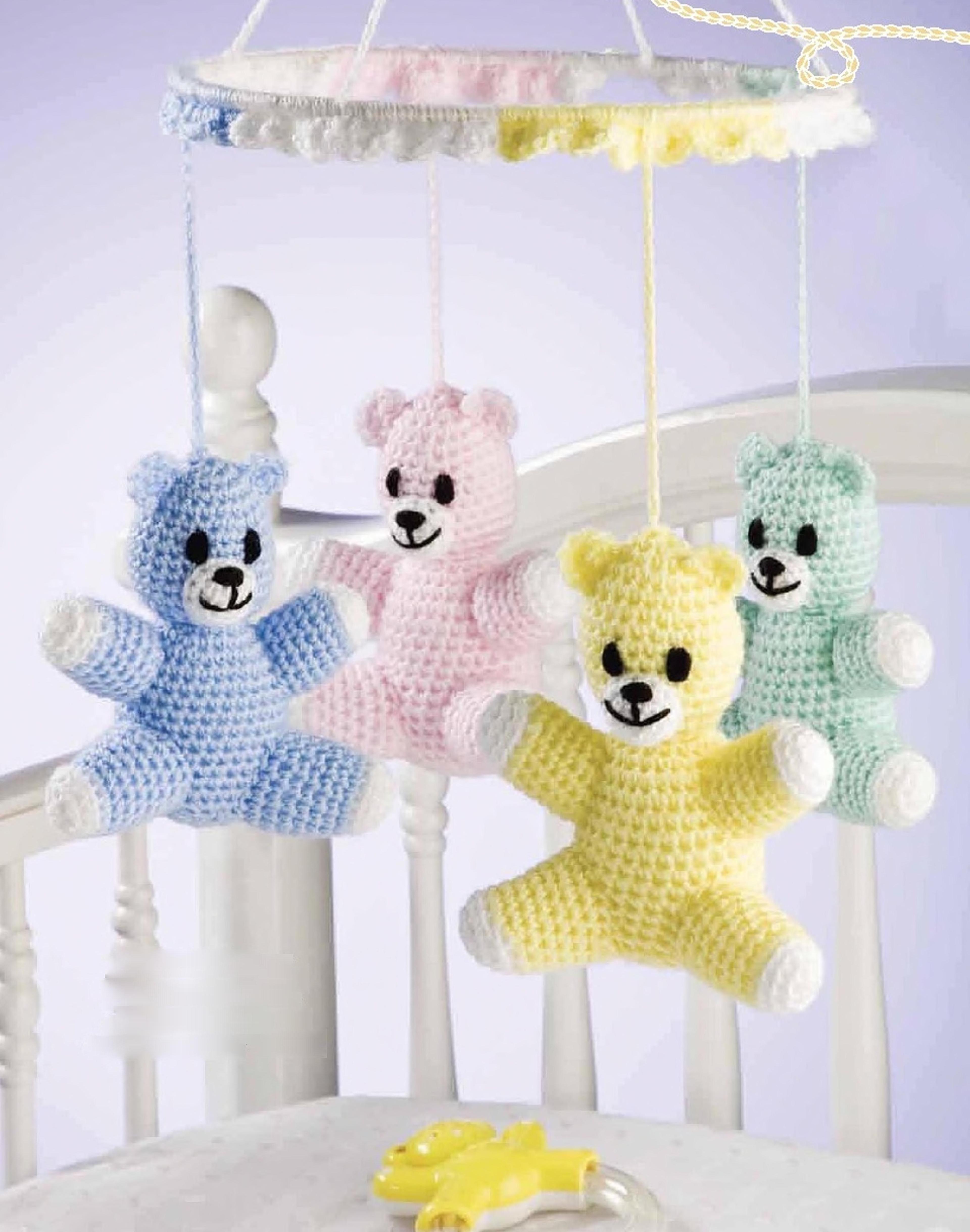 tiny teddies mobile crochet pattern - teddy bears stuffed toy -vintage patterns pdf instant download