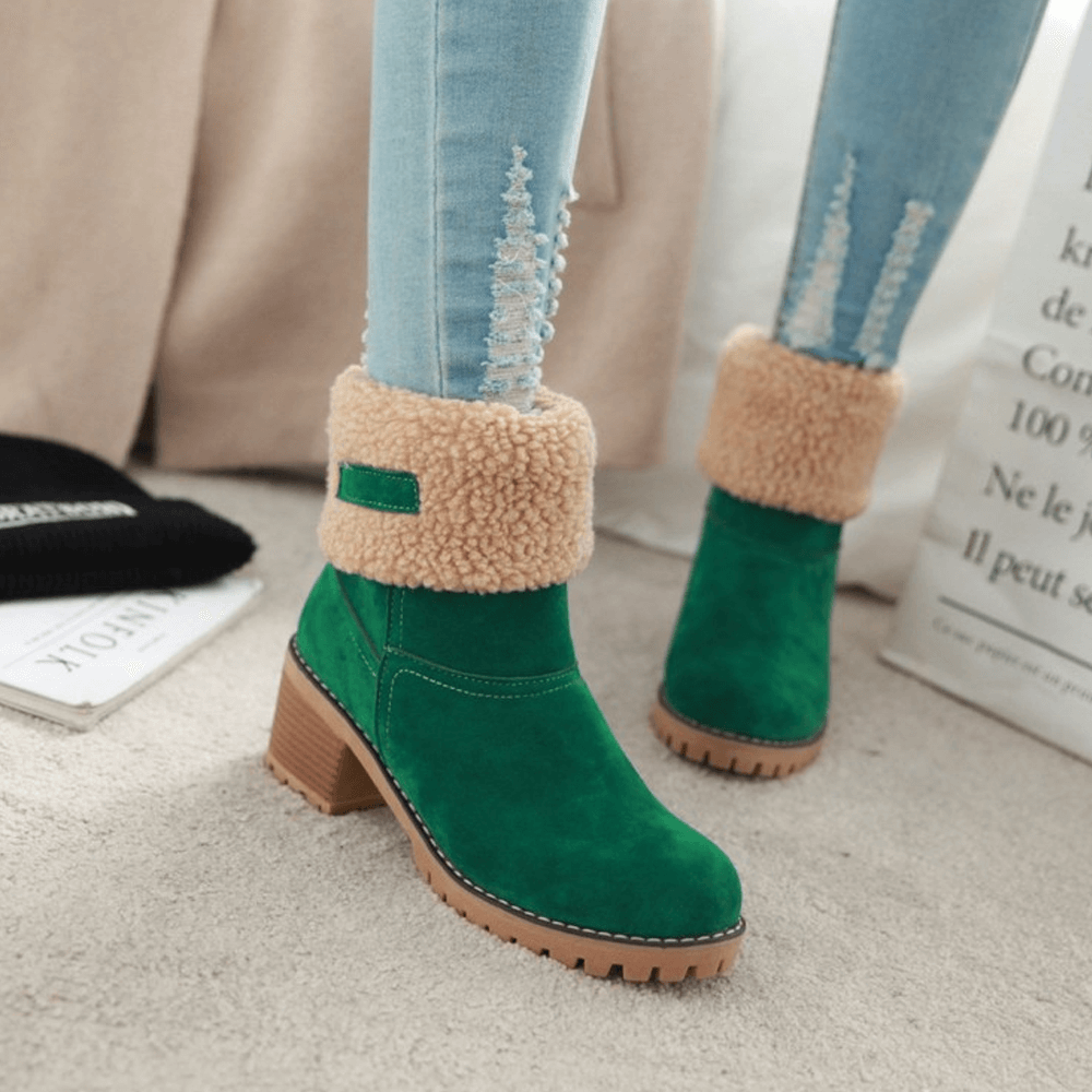 women's classy block heel snow boots - flaunt your winter style