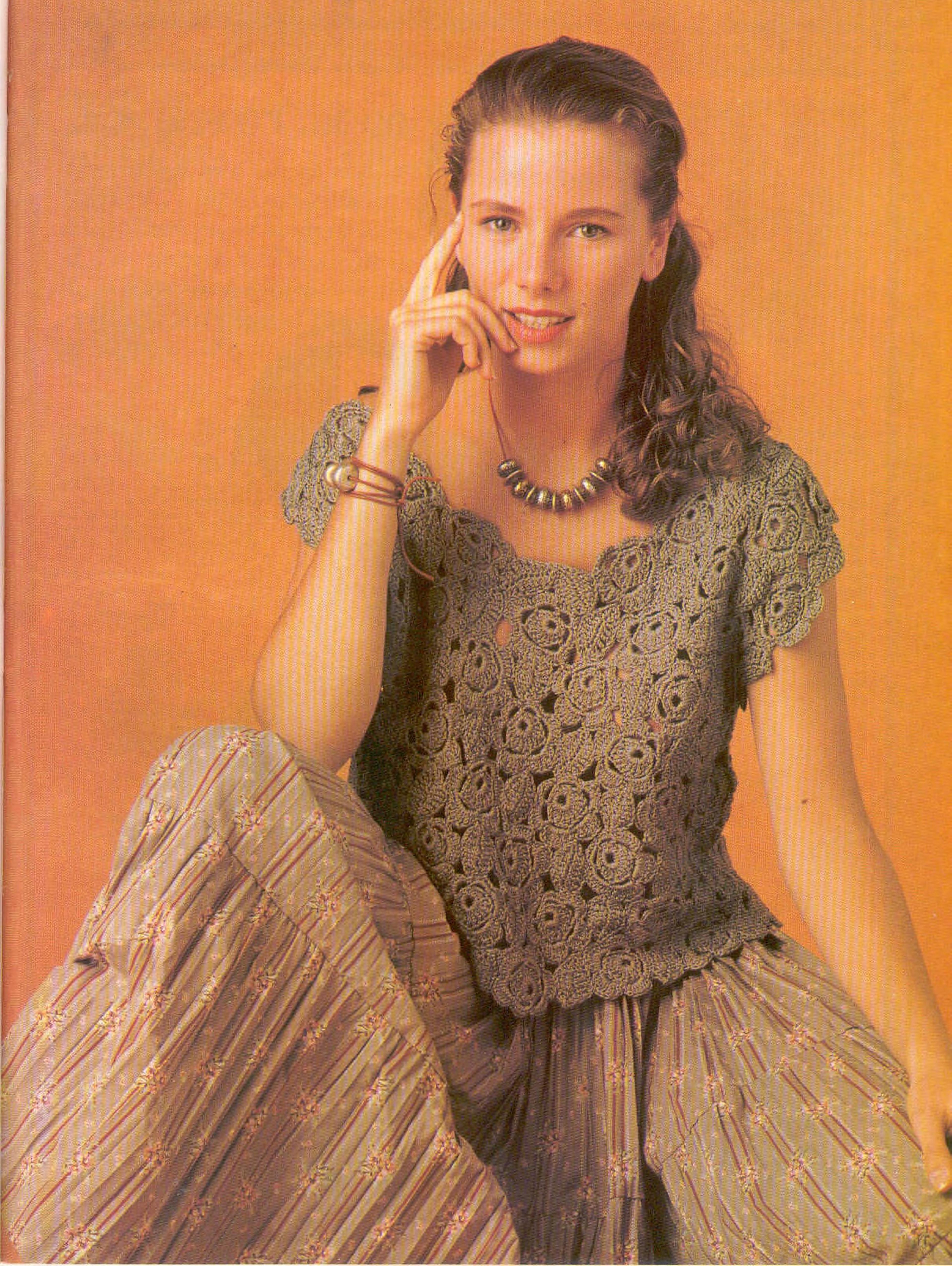 romantic khaki summer blouse crochet diagram - digital vintage patterns pdf download