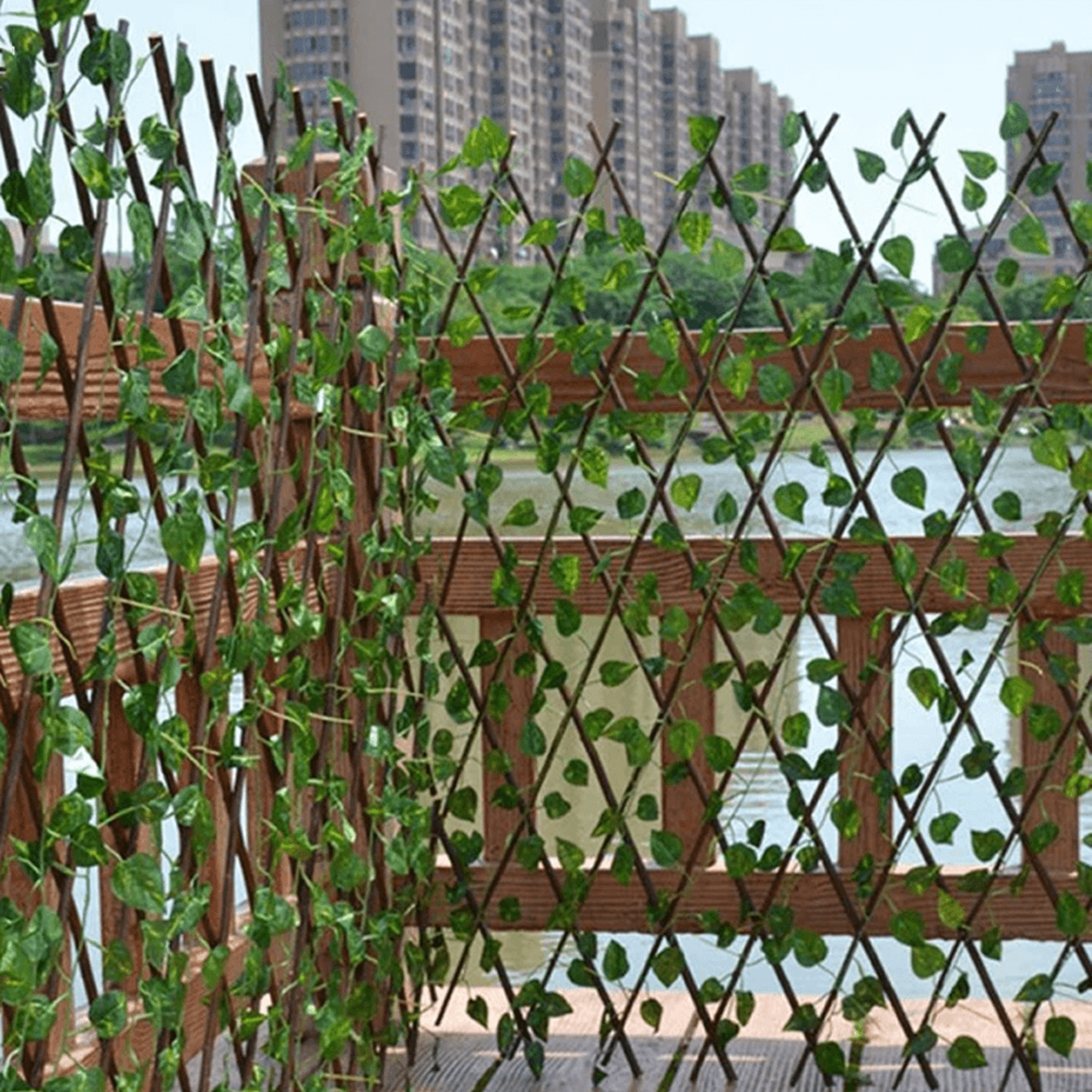 outdoor artificial green leaf privacy fence - retractable & expandable trellis design