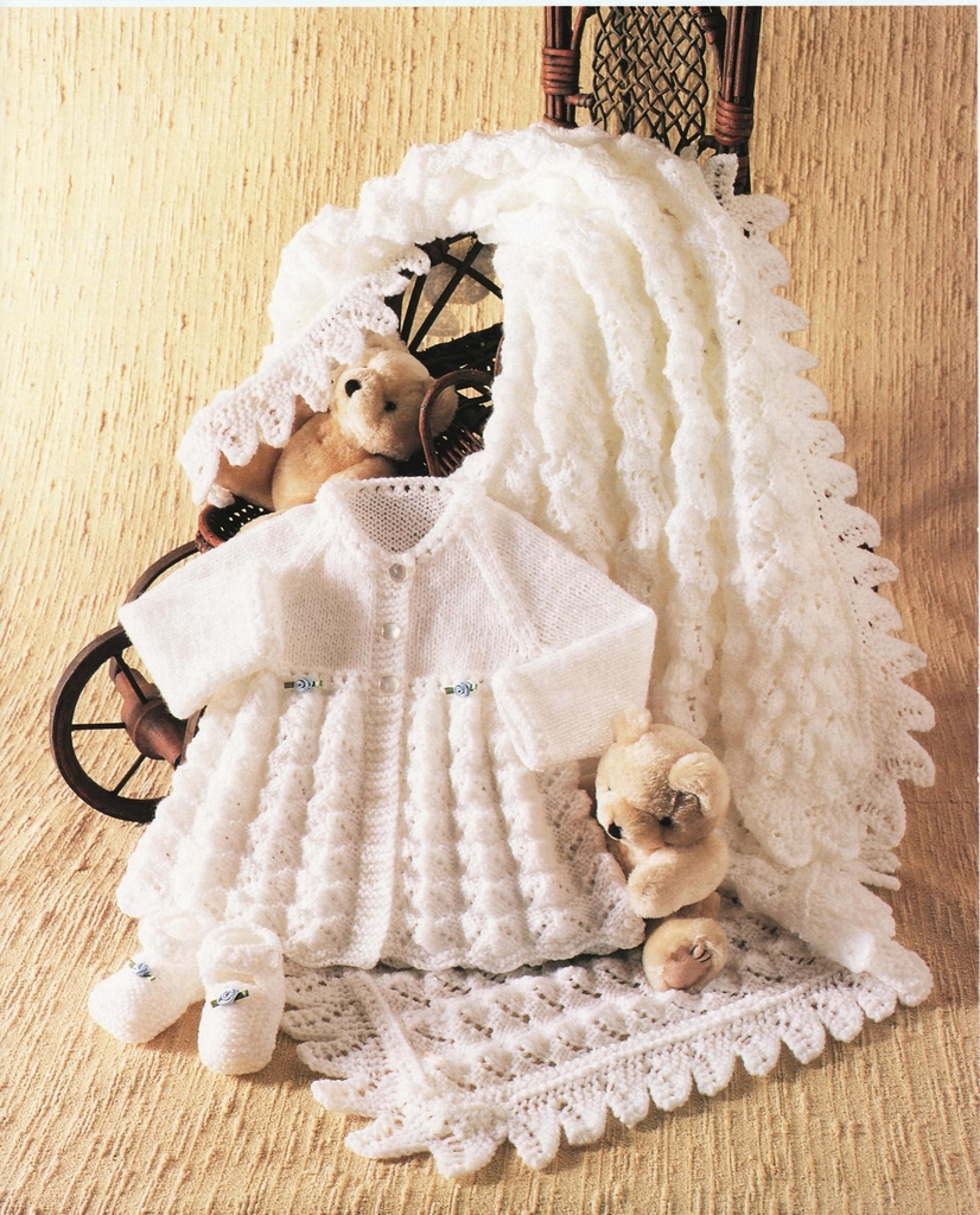 baby clothes designs for knitting - shawl, matinee coat and shoes,14-18in (35-46cm) chest - vintage patterns digital pdf
