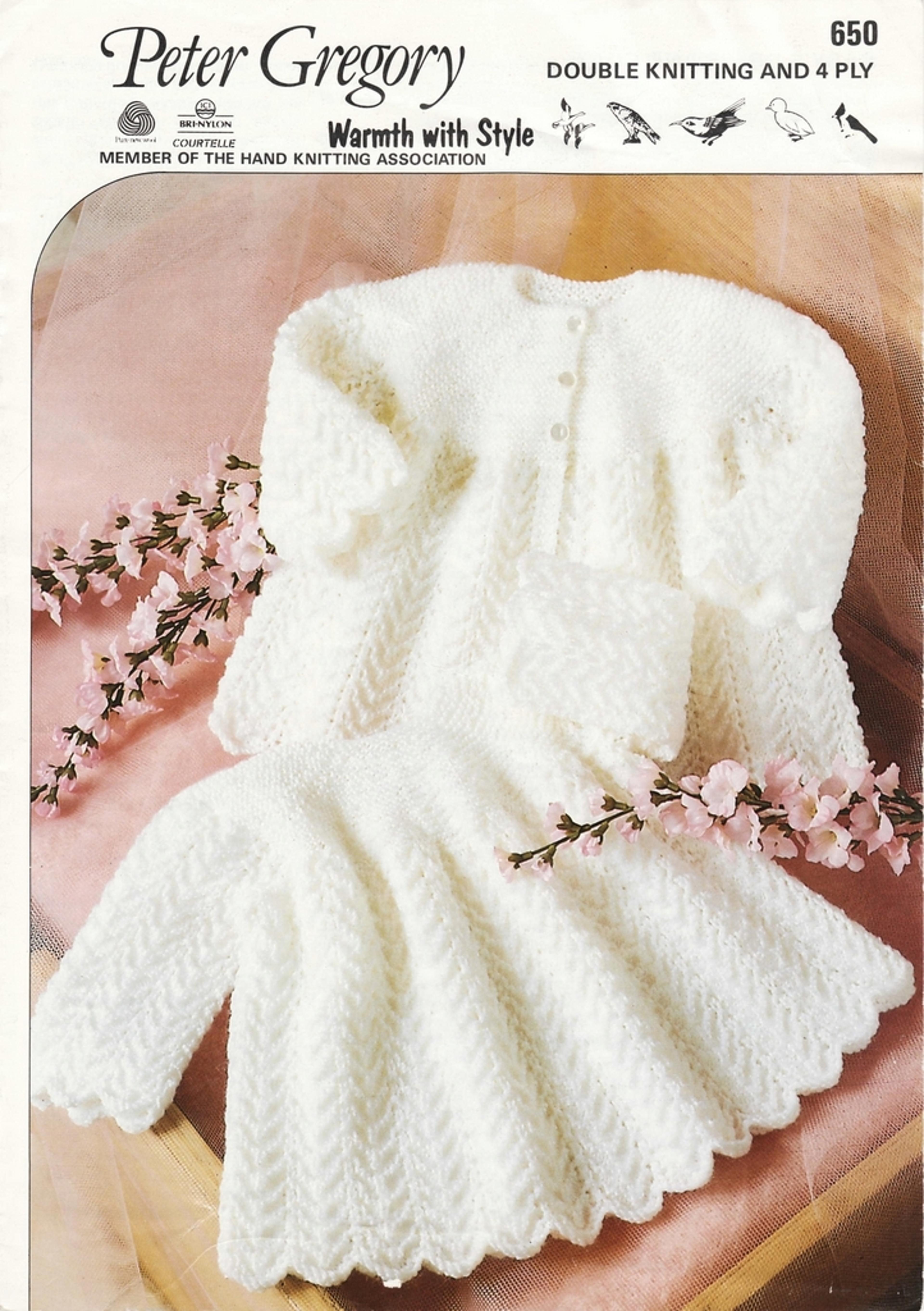 baby clothes designs for knitting-white coat, dress,16-20in(41-51cm) chest, warmth and style-vintage pattern digital pdf