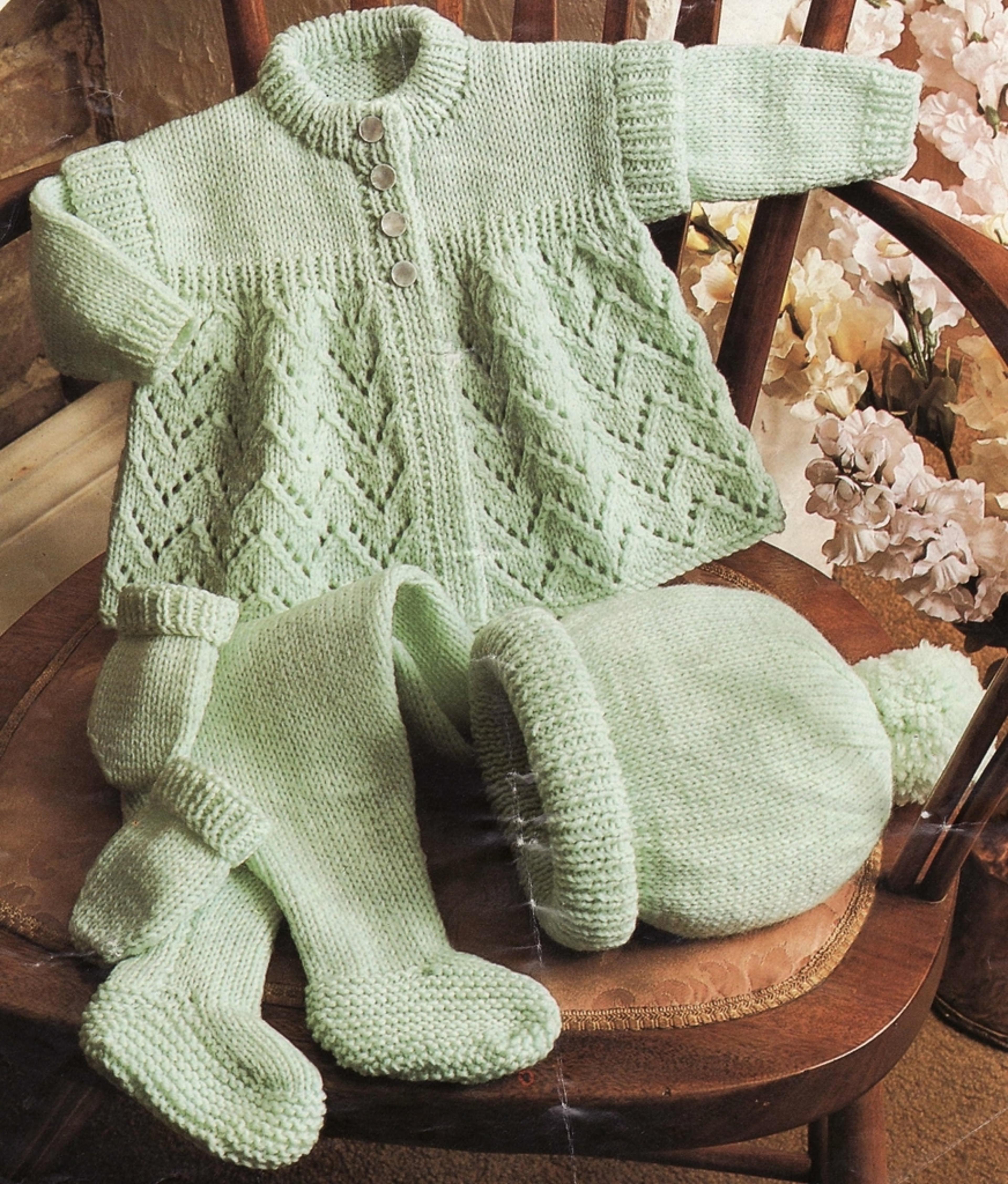 baby clothes designs for knitting - coat, hat, leggings, mittens 16-18in (41-46cm) chest - vintage patterns digital pdf