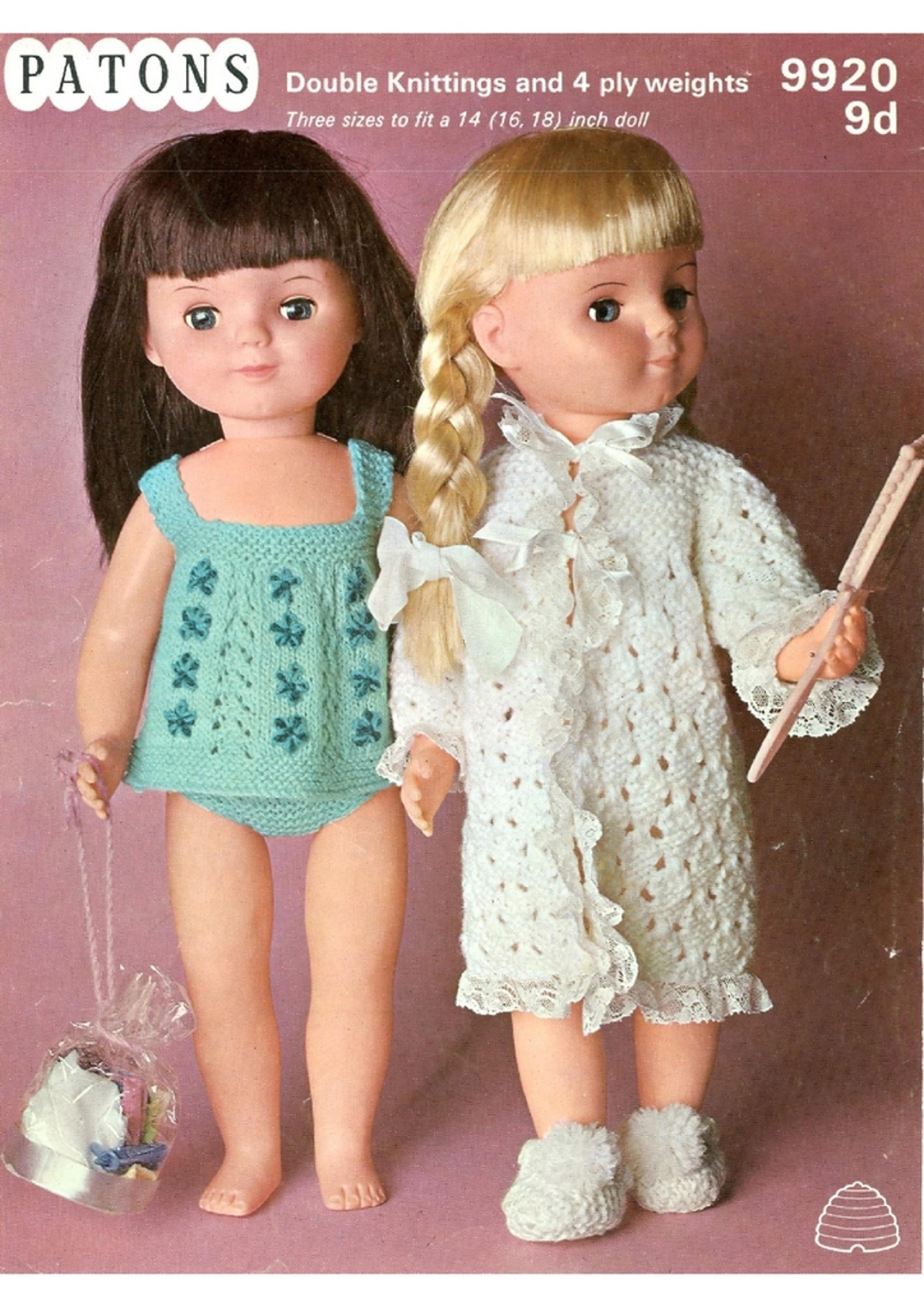 doll clothes knitting patterns - three sizes to fit 14 to 18 inch dolls - vintage pattern pdf instant download