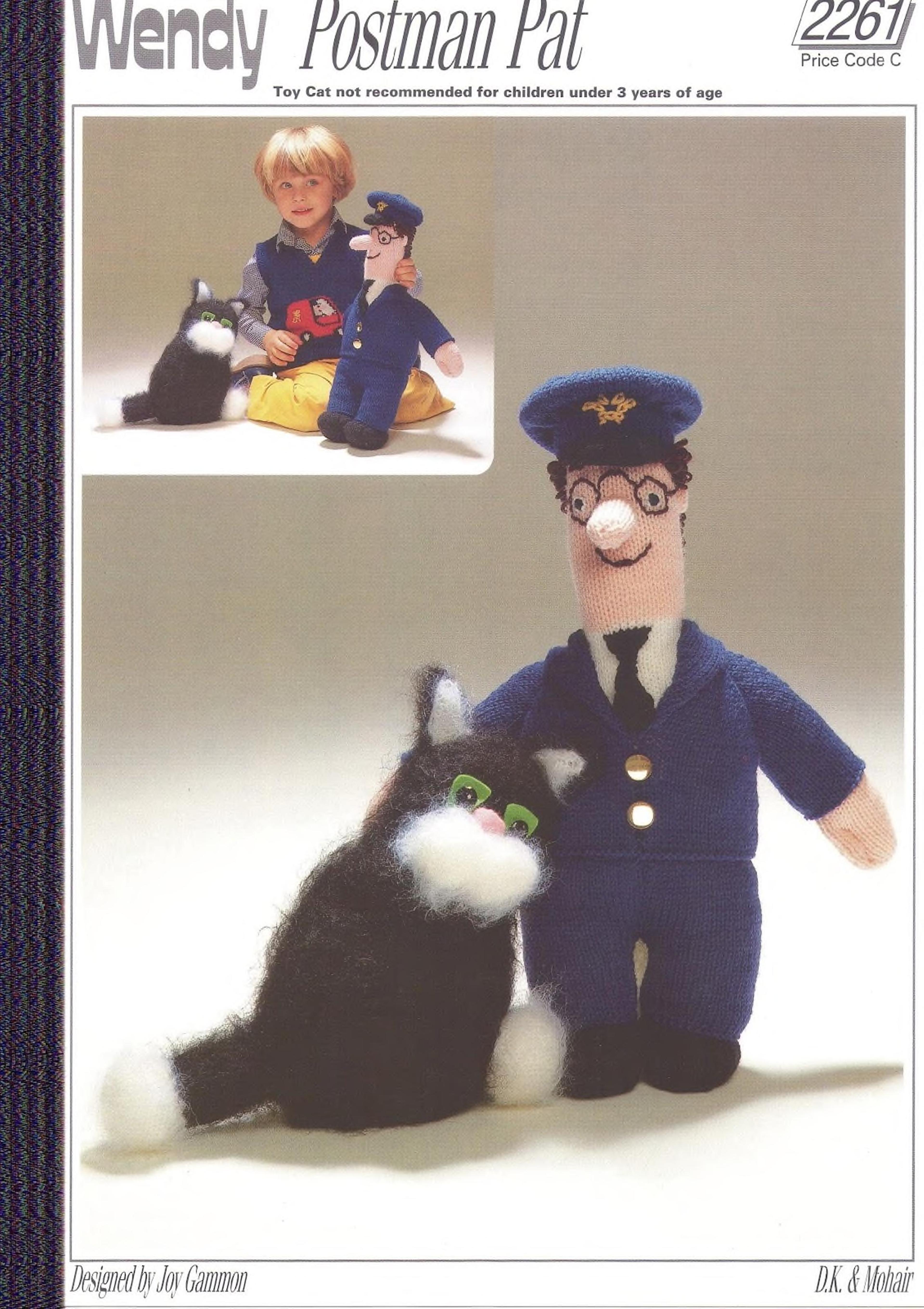 postman pat doll and cat knitting pattern - stuffed toy vintage pattern pdf instant download