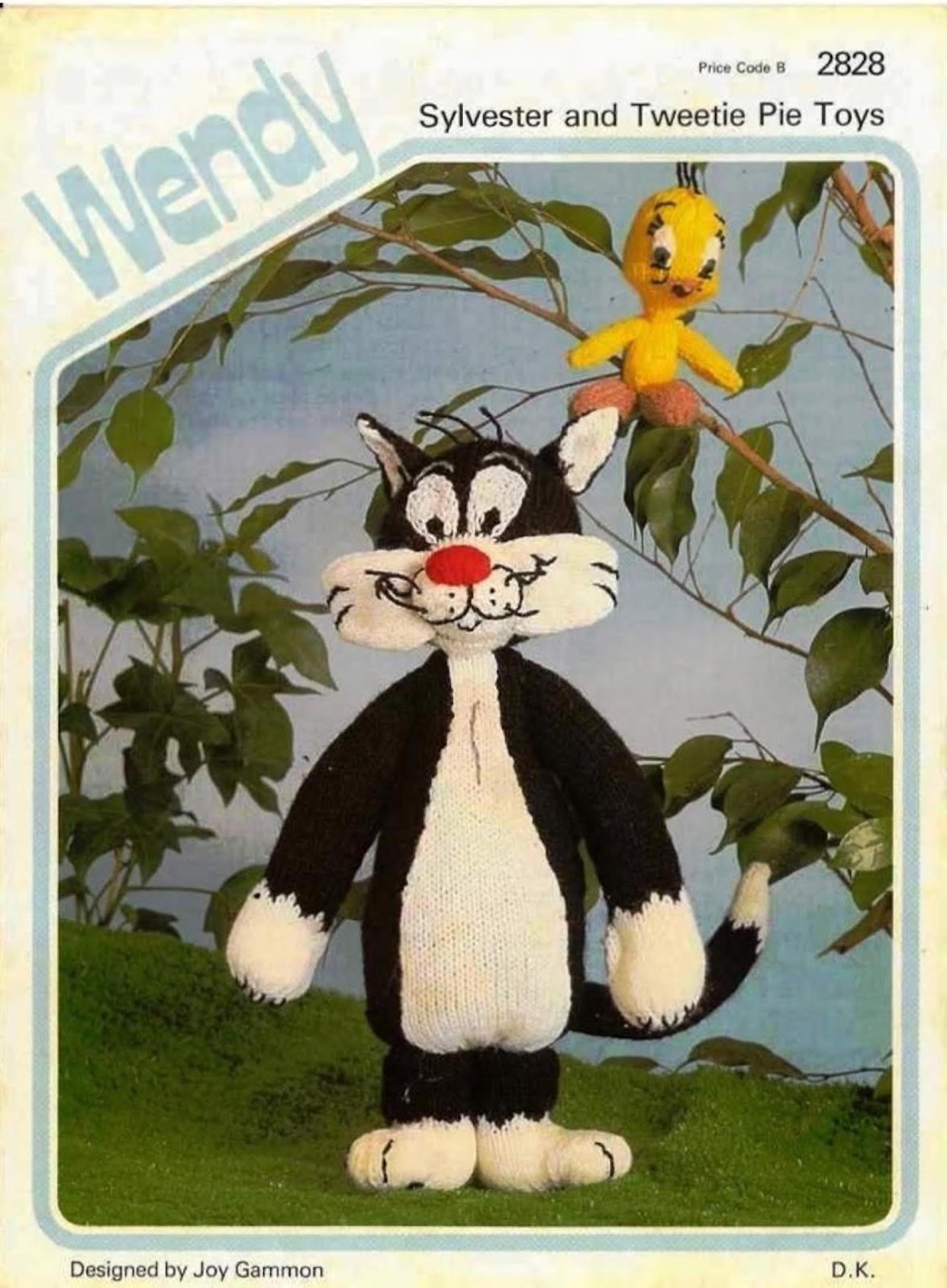 sylvester and tweety pie knitting pattern - stuffed toy vintage pattern pdf instant download