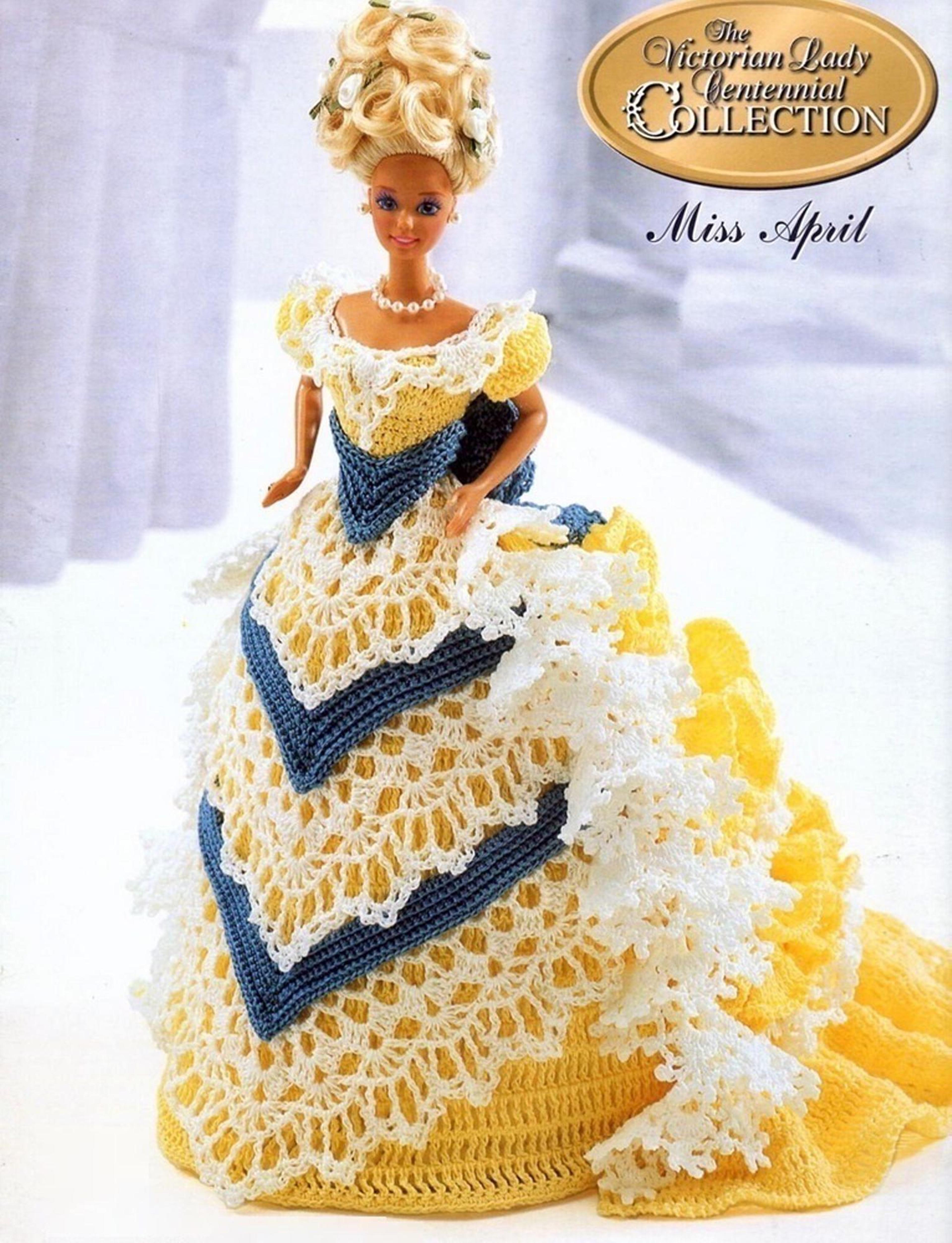 crochet doll dress - barbie gown pattern -victorian lady miss april -vintage patterns dolls clothes digital pdf download
