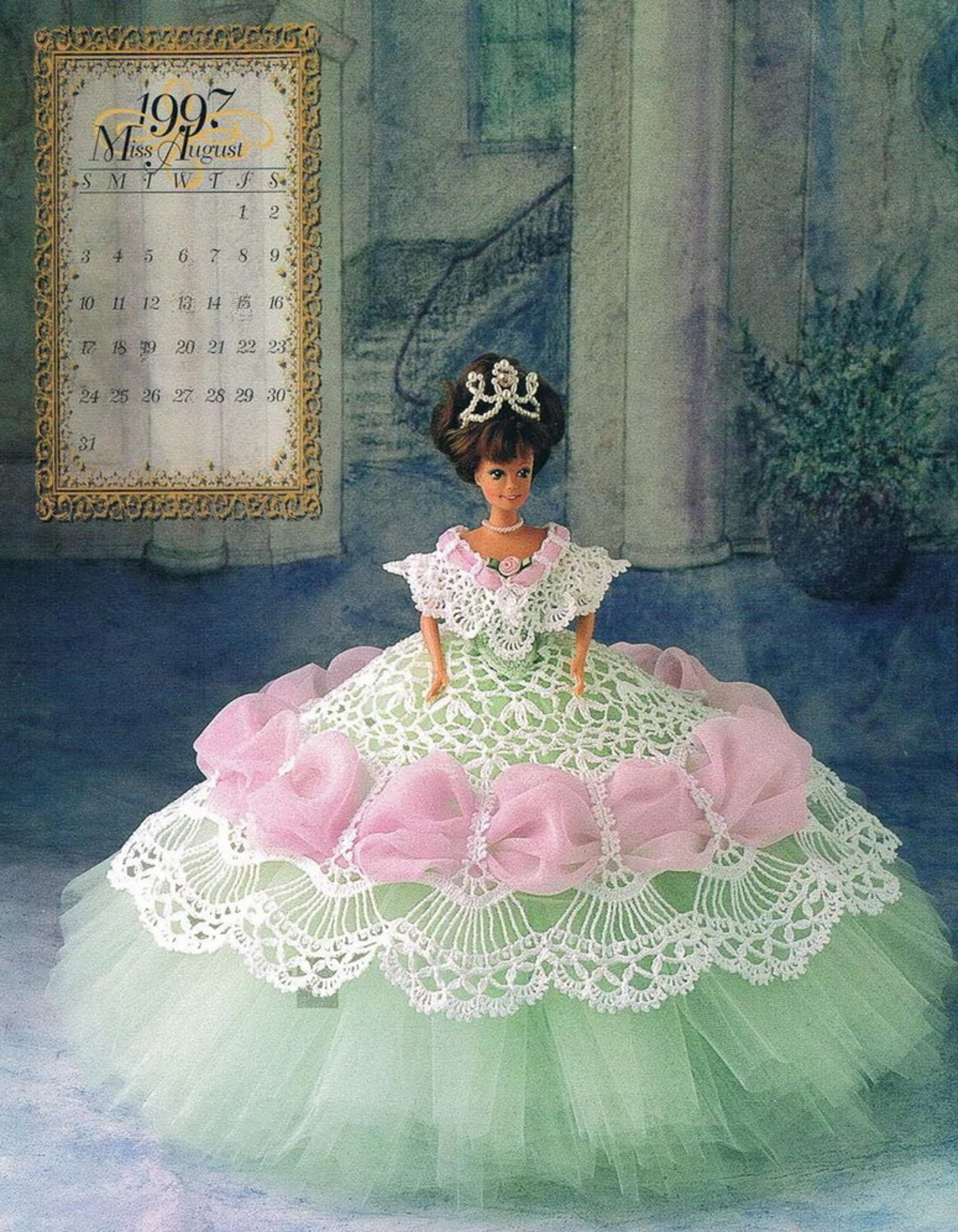 crochet doll gown -barbie dress pattern-royal ball gown miss august- vintage patterns dolls clothes digital pdf download