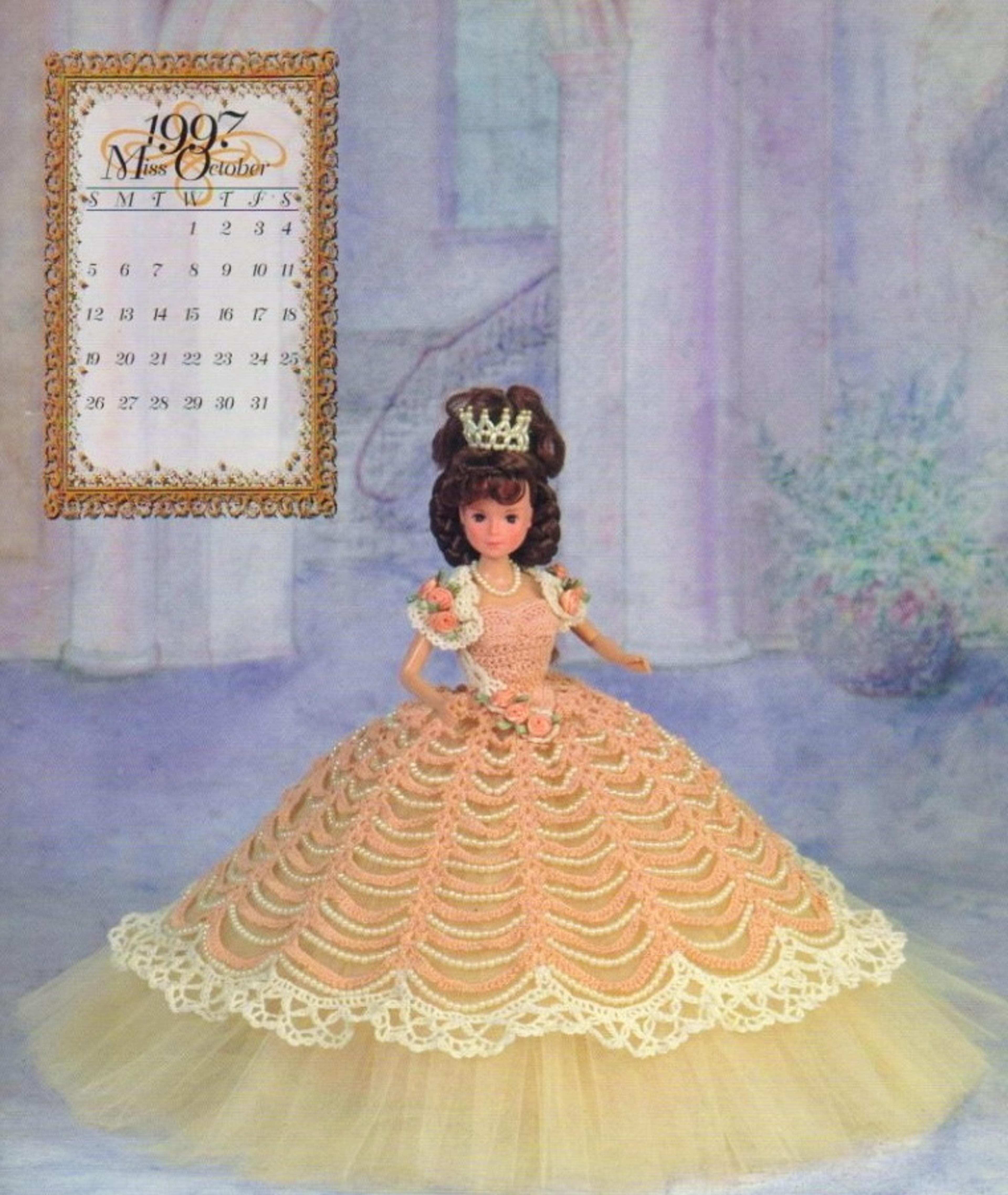 crochet doll gown -barbie dress pattern-royal ball gown miss october-vintage patterns dolls clothes digital pdf download