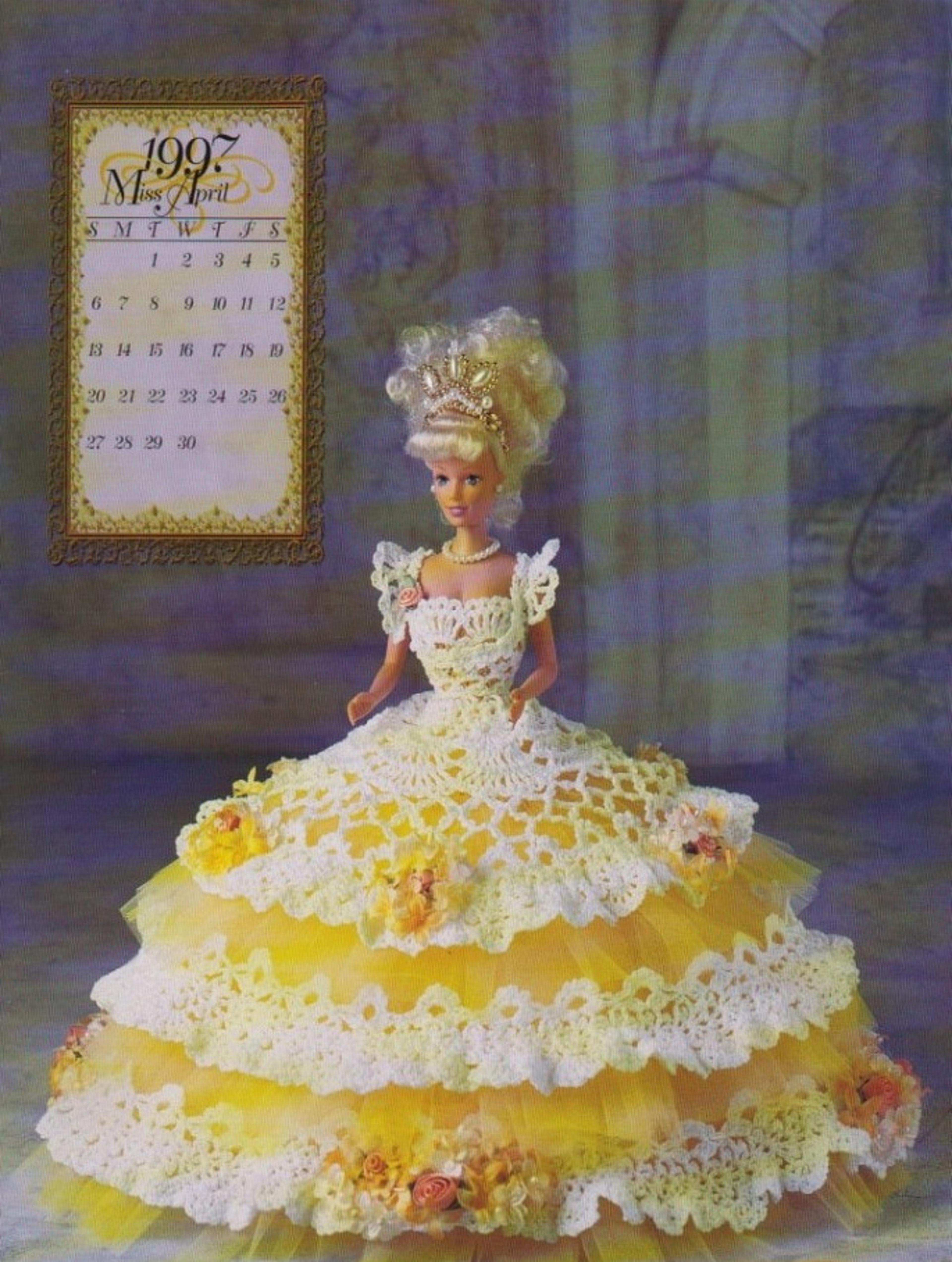 crochet doll gown - barbie dress pattern-royal ball gown miss april- vintage patterns dolls clothes digital pdf download