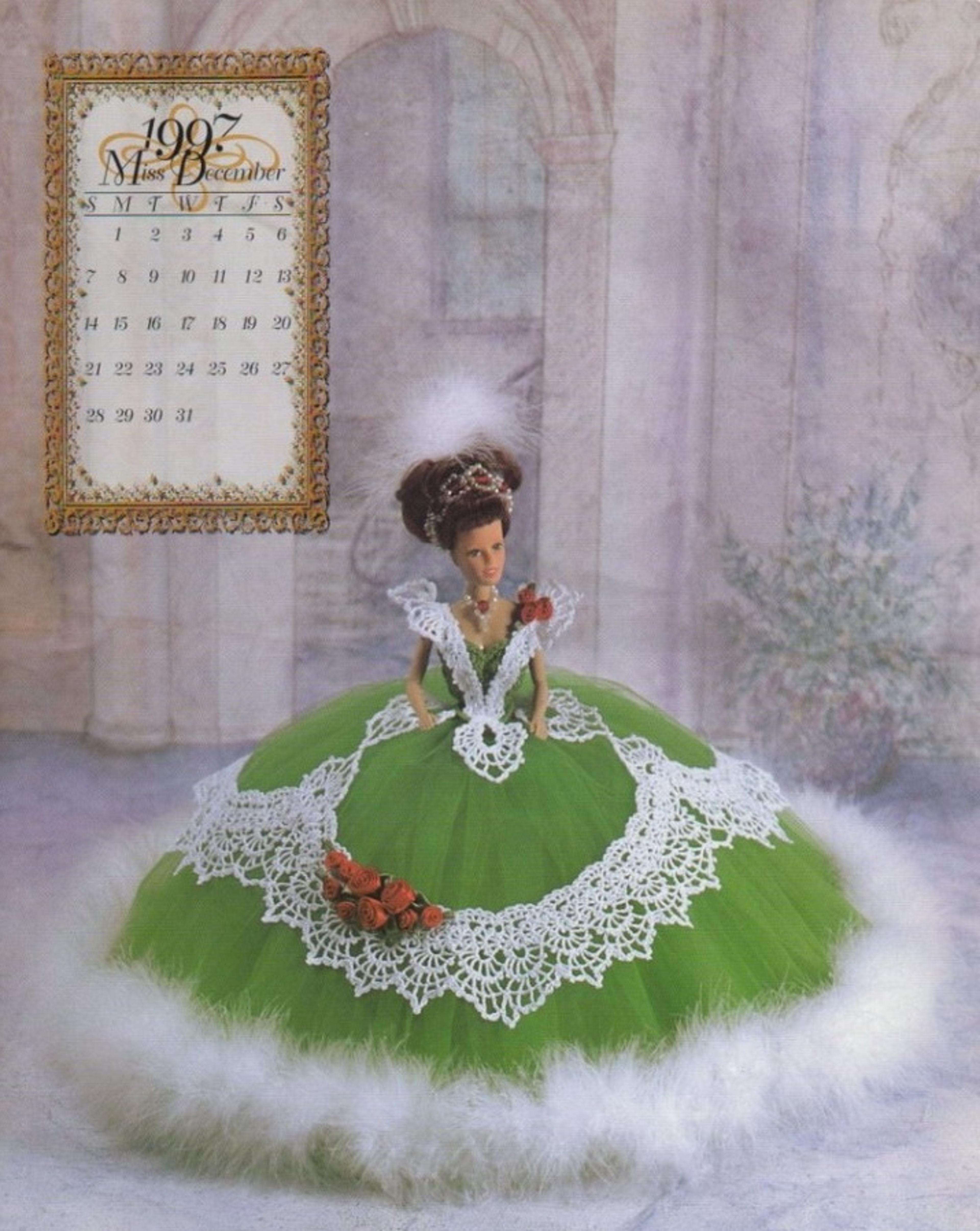 crochet doll gown-barbie dress pattern-royal ball gown miss december-vintage patterns dolls clothes digital pdf download