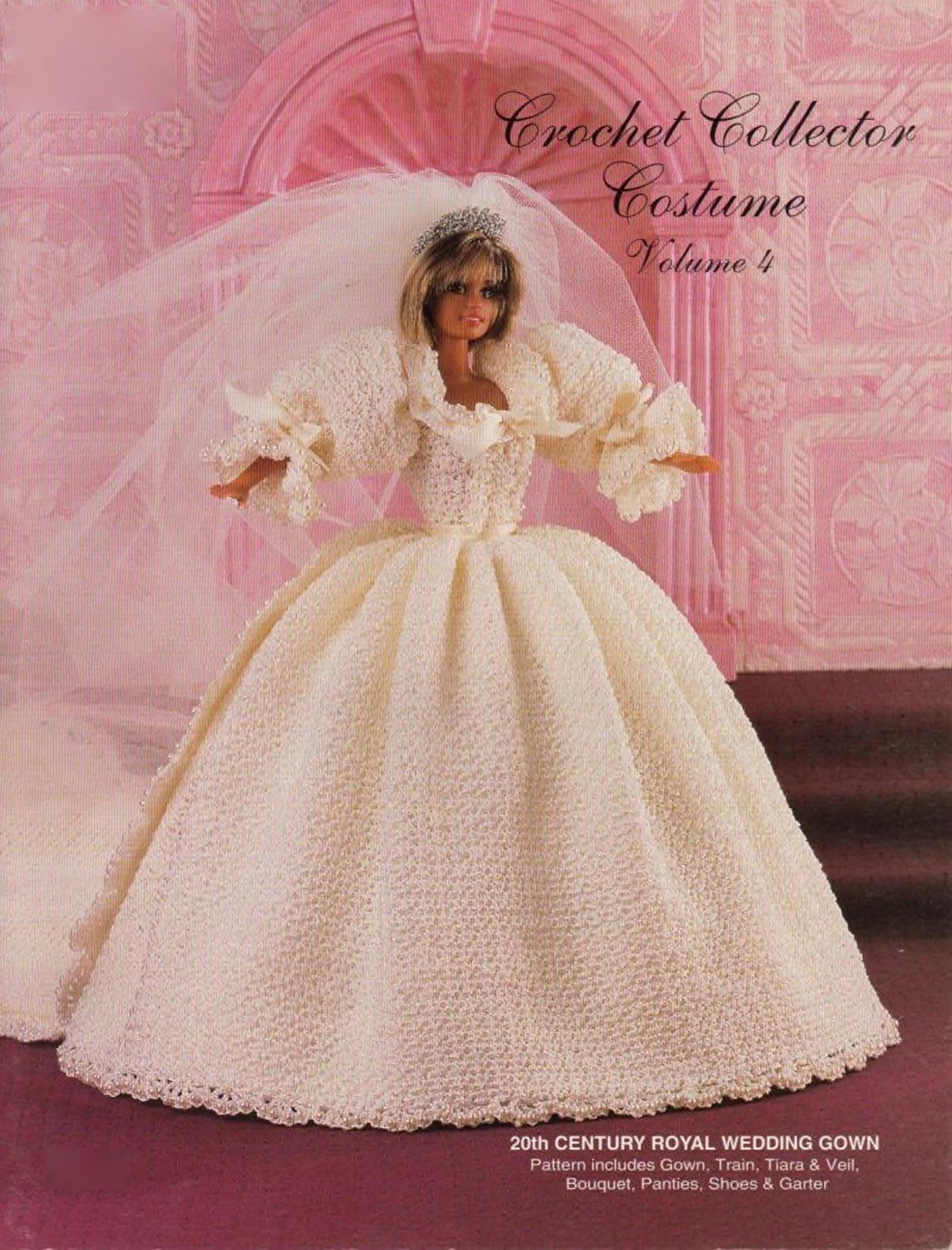 barbie doll dress crochet pattern - 20th century royal wedding gown - vintage patterns dolls clothes digital pdf