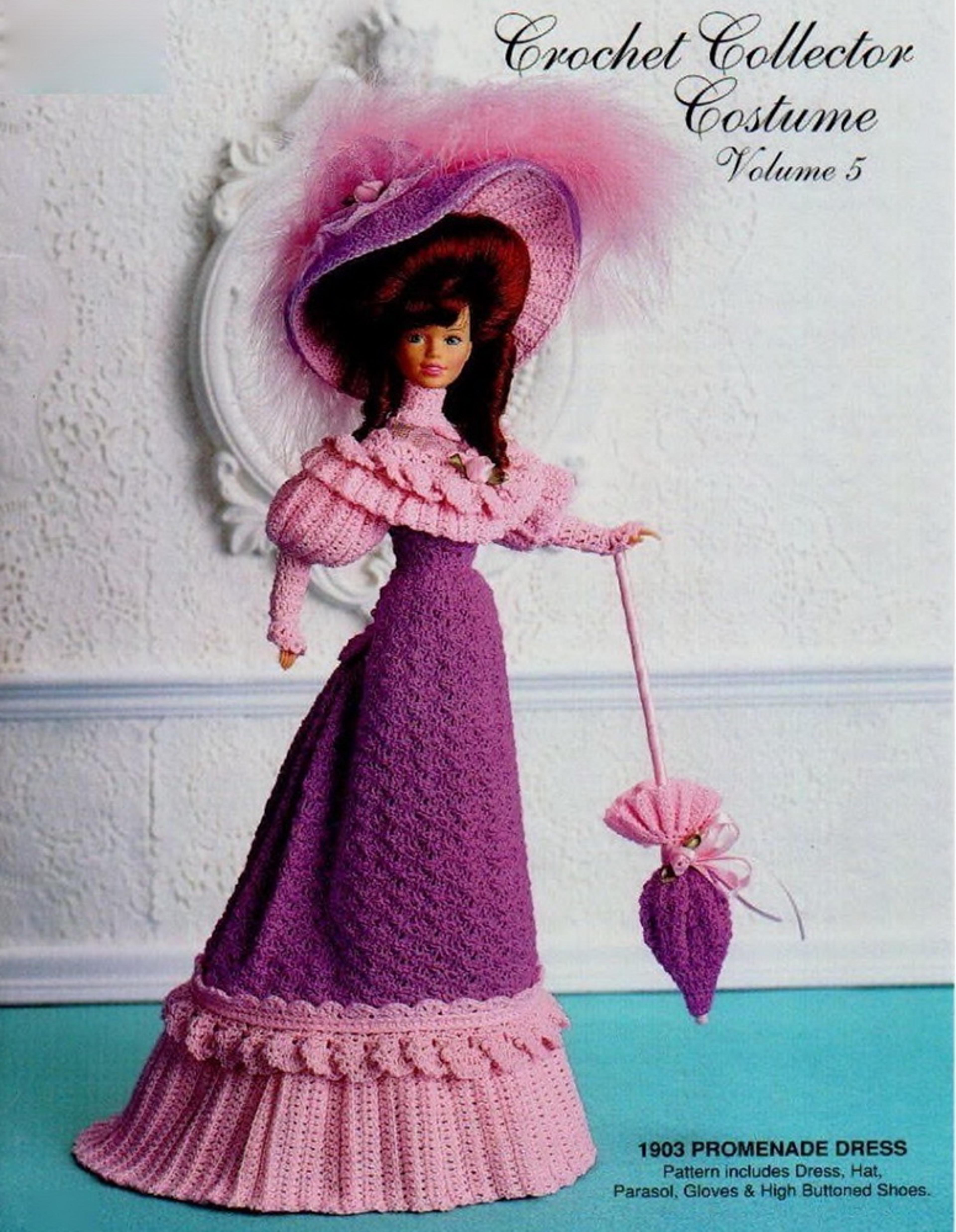 barbie doll gown crochet pattern - early 20th century promenade dress - vintage patterns dolls clothes digital pdf