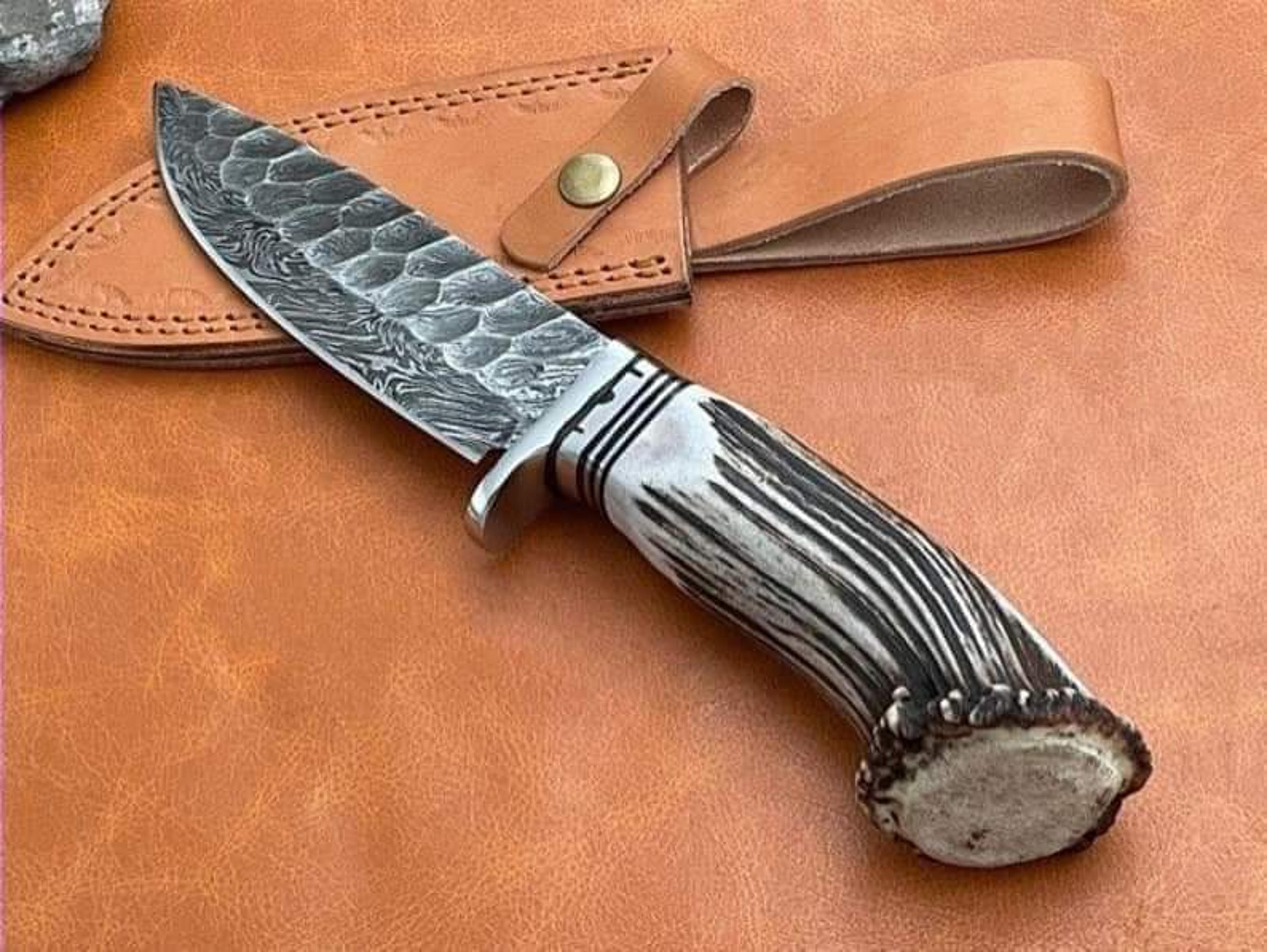 carbon steel knife, hunting knife with sheath, fixed blade camping knife, bowie knife, handmade knives, gifts for men
