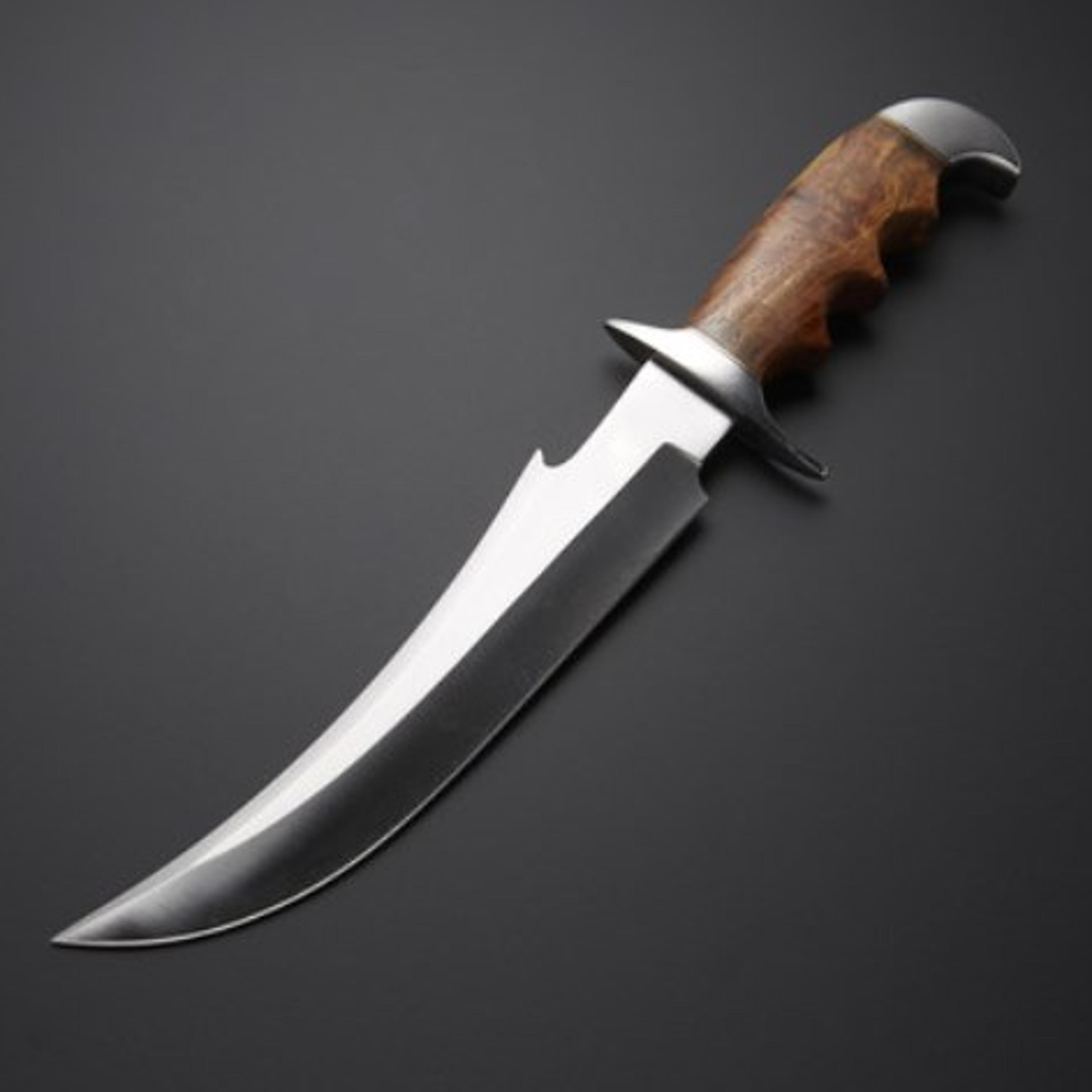 customizable hunting knife with brown leather sheath