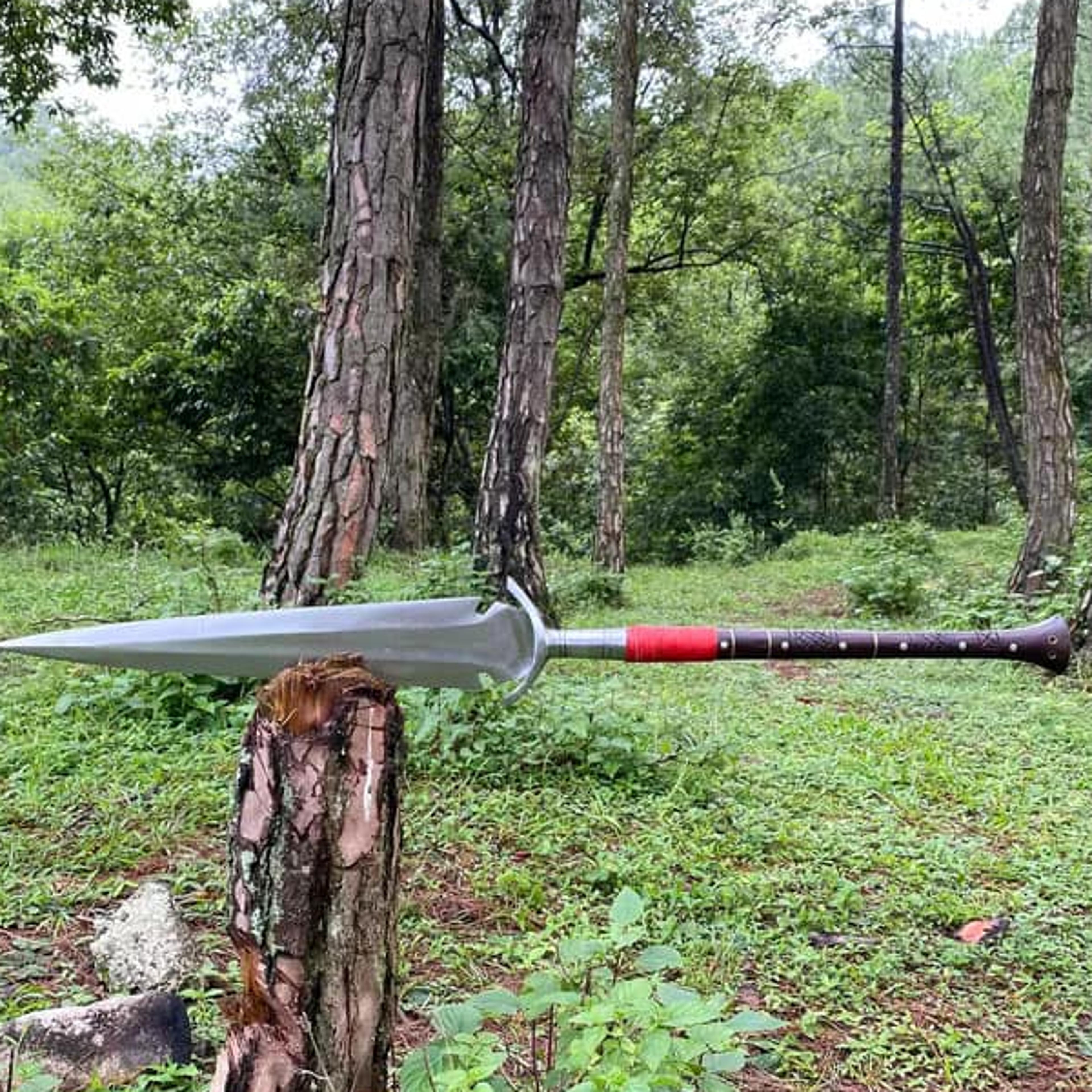 custom 36 inches handmade carbon steel survival spear hunting sword,with sheath